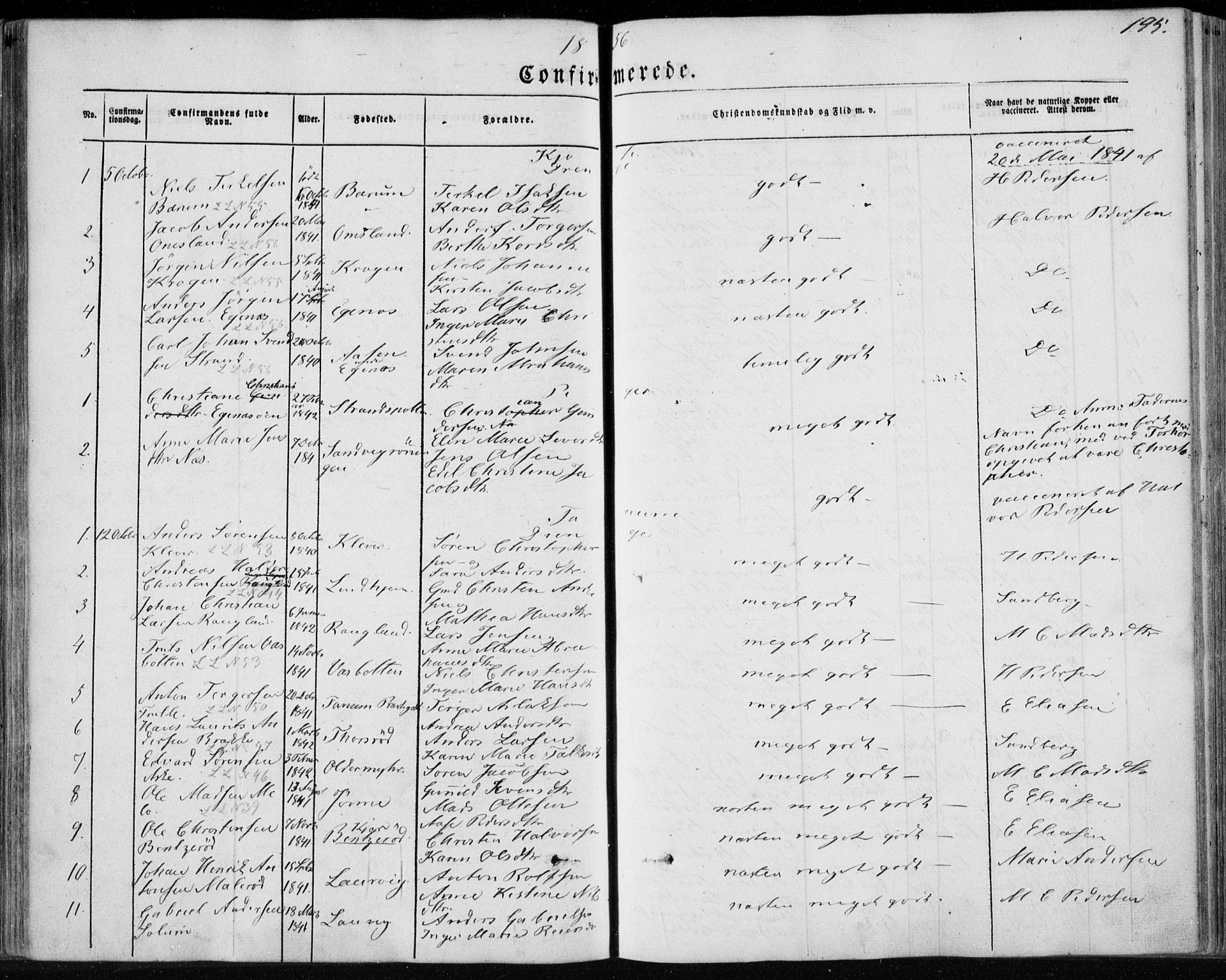 Brunlanes kirkebøker, AV/SAKO-A-342/F/Fa/L0004: Parish register (official) no. I 4, 1846-1862, p. 195