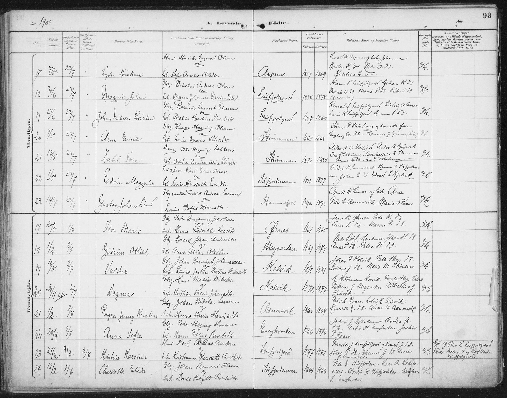 Ministerialprotokoller, klokkerbøker og fødselsregistre - Nordland, SAT/A-1459/854/L0779: Parish register (official) no. 854A02, 1892-1909, p. 93