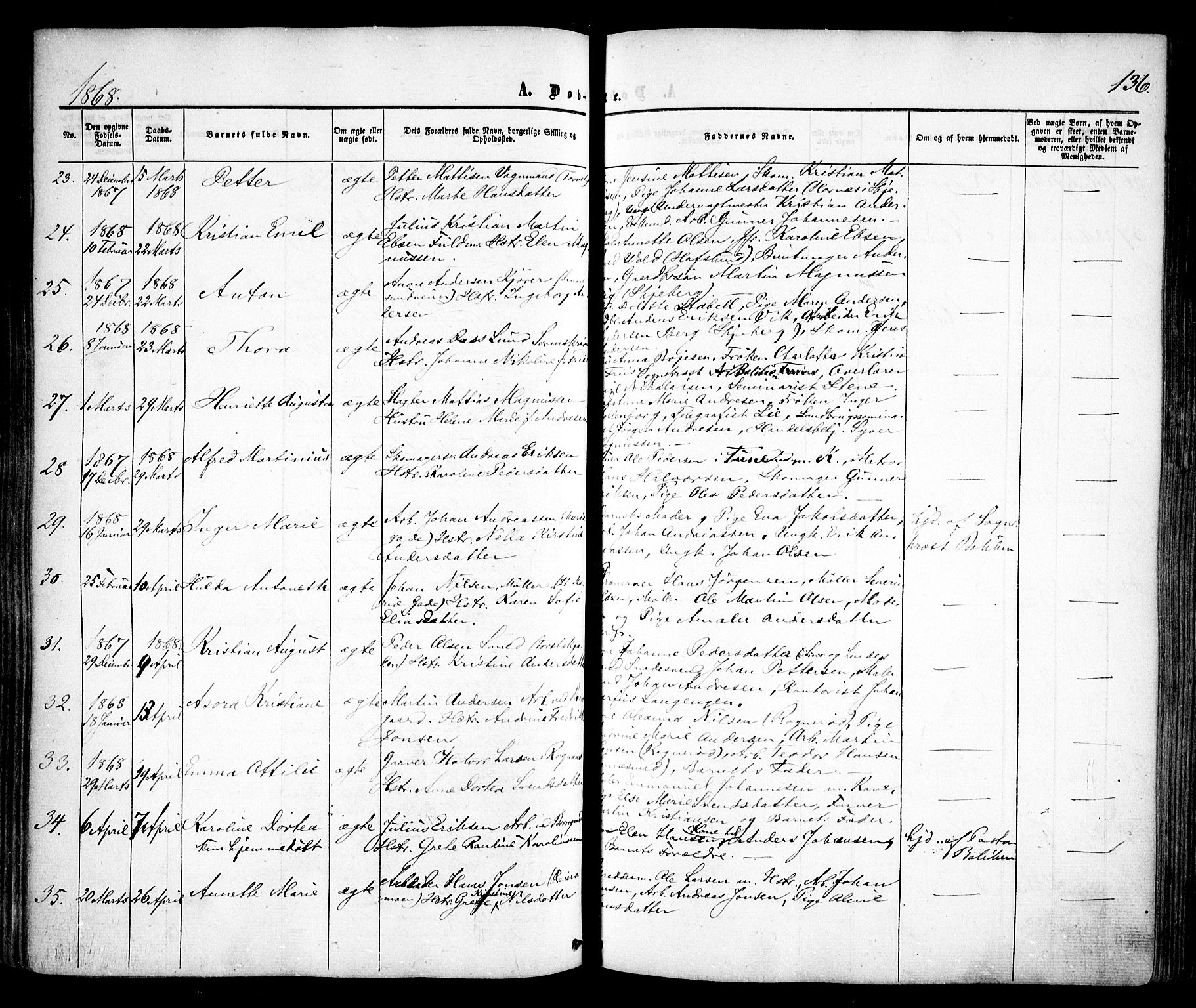 Sarpsborg prestekontor Kirkebøker, AV/SAO-A-2006/F/Fa/L0001: Parish register (official) no. 1, 1859-1868, p. 136