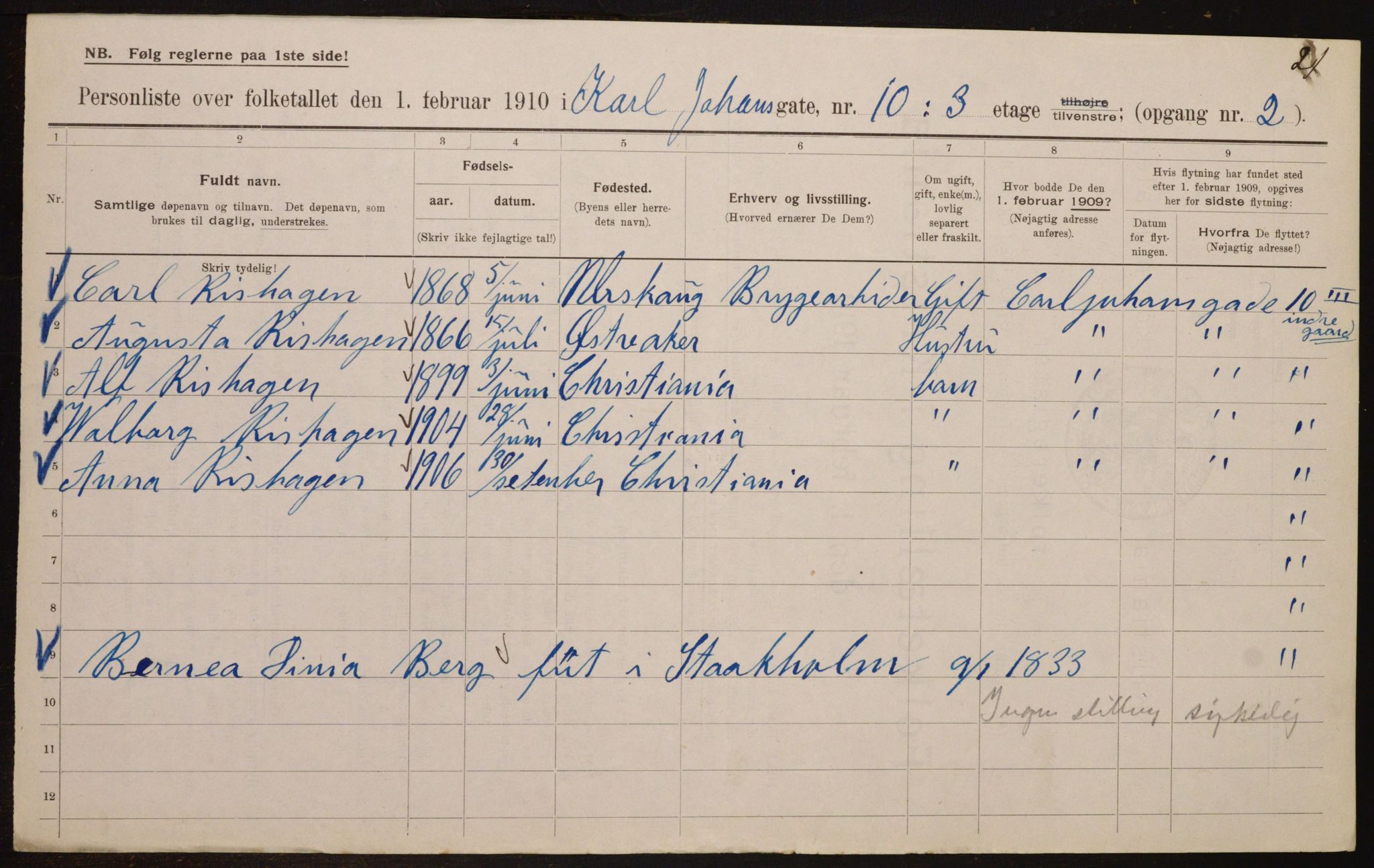 OBA, Municipal Census 1910 for Kristiania, 1910, p. 47339