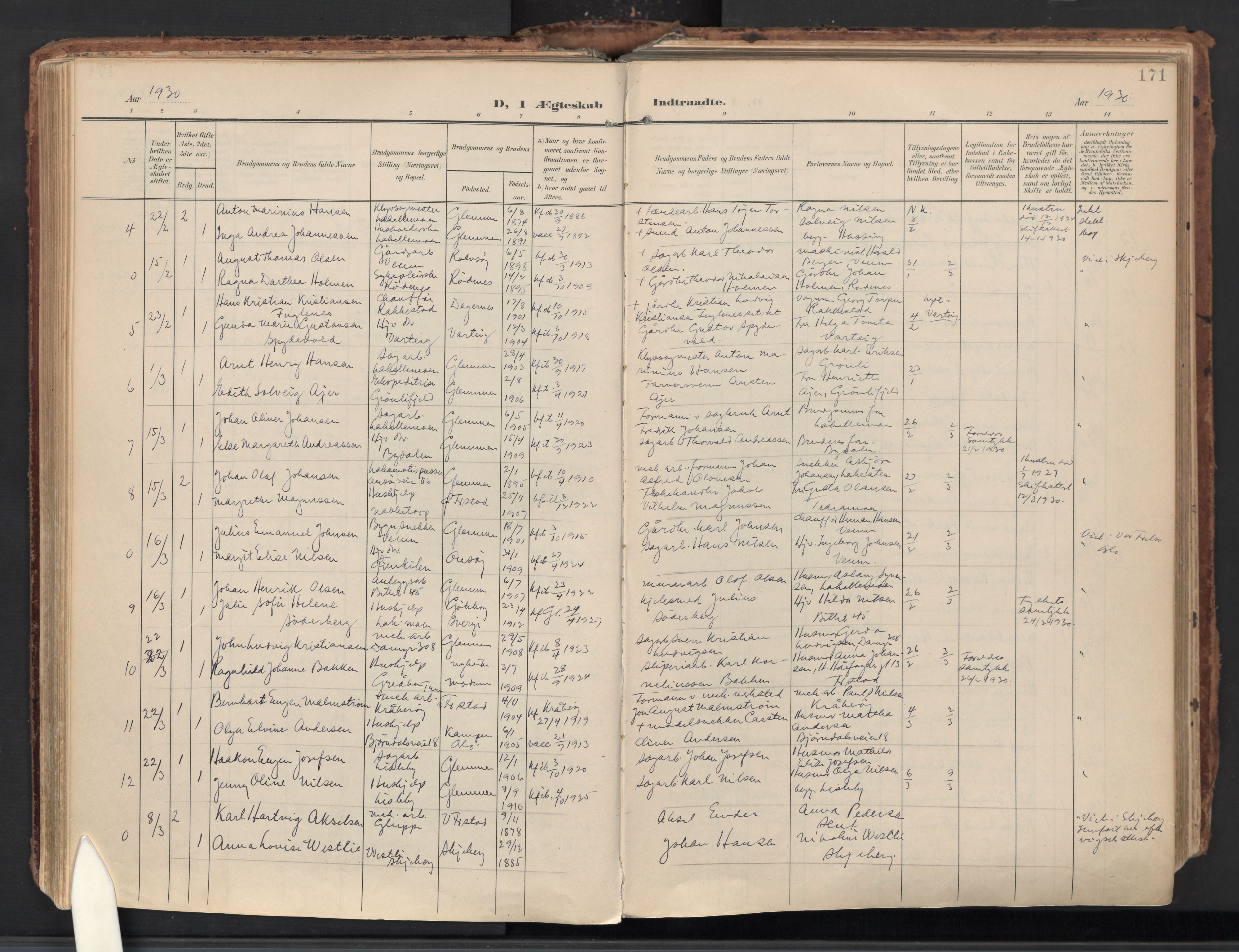 Glemmen prestekontor Kirkebøker, AV/SAO-A-10908/F/Fa/L0016: Parish register (official) no. 16, 1903-1937, p. 171