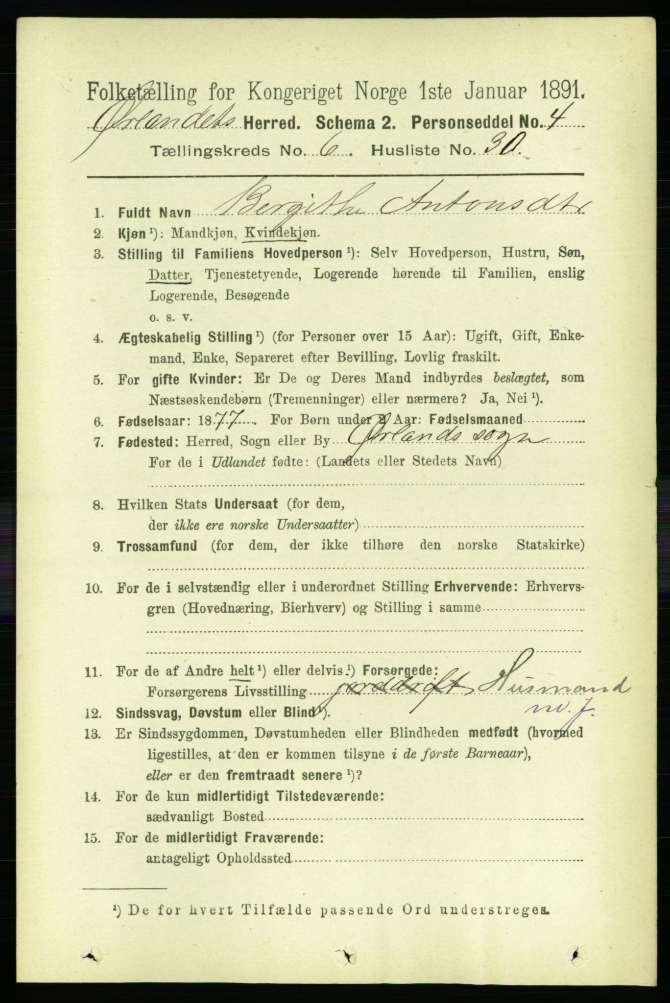 RA, 1891 census for 1621 Ørland, 1891, p. 2021