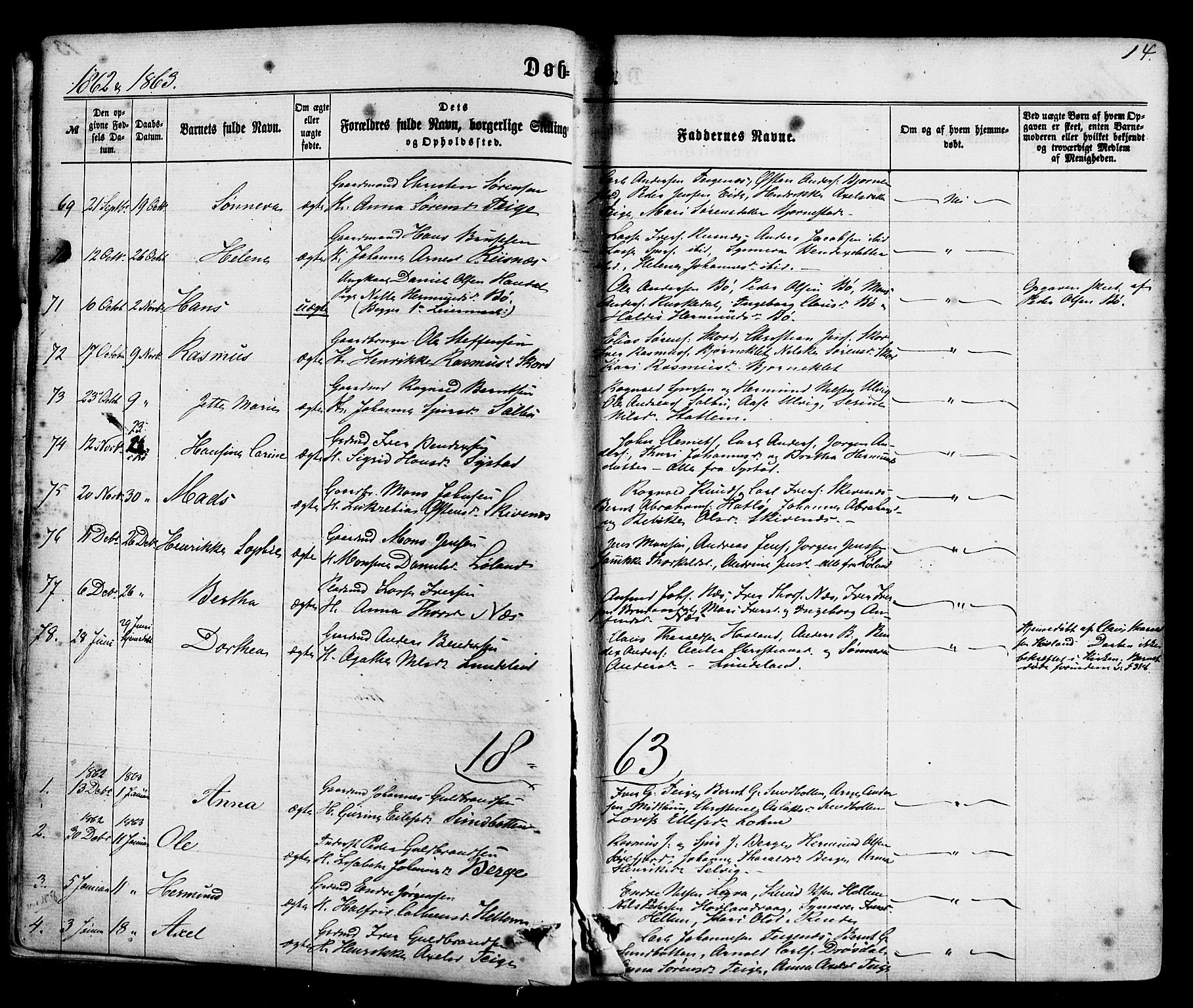 Hyllestad sokneprestembete, SAB/A-80401: Parish register (official) no. A 1, 1861-1886, p. 14