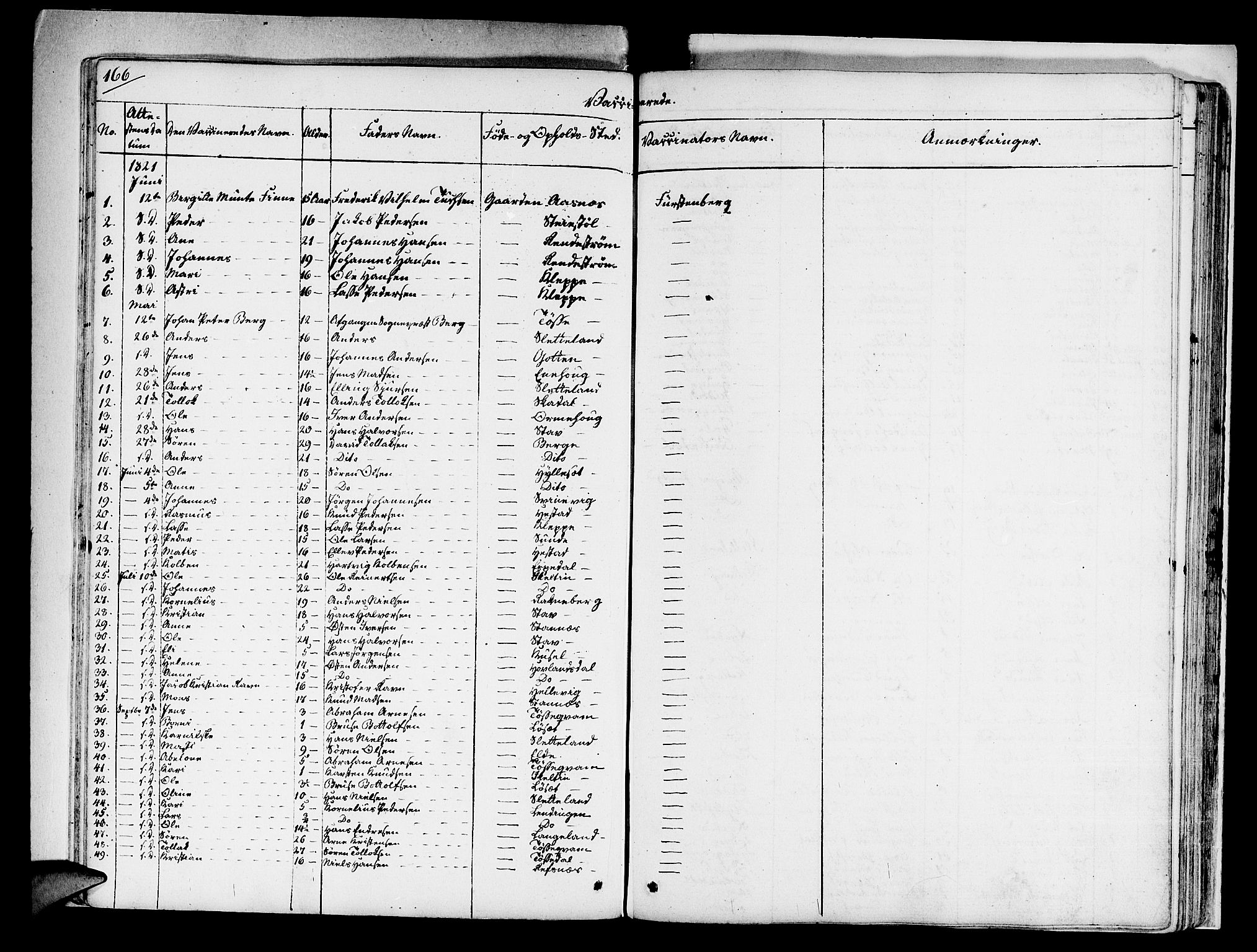 Fjaler sokneprestembete, SAB/A-79801/H/Haa/Haaa/L0005: Parish register (official) no. A 5, 1821-1835, p. 166