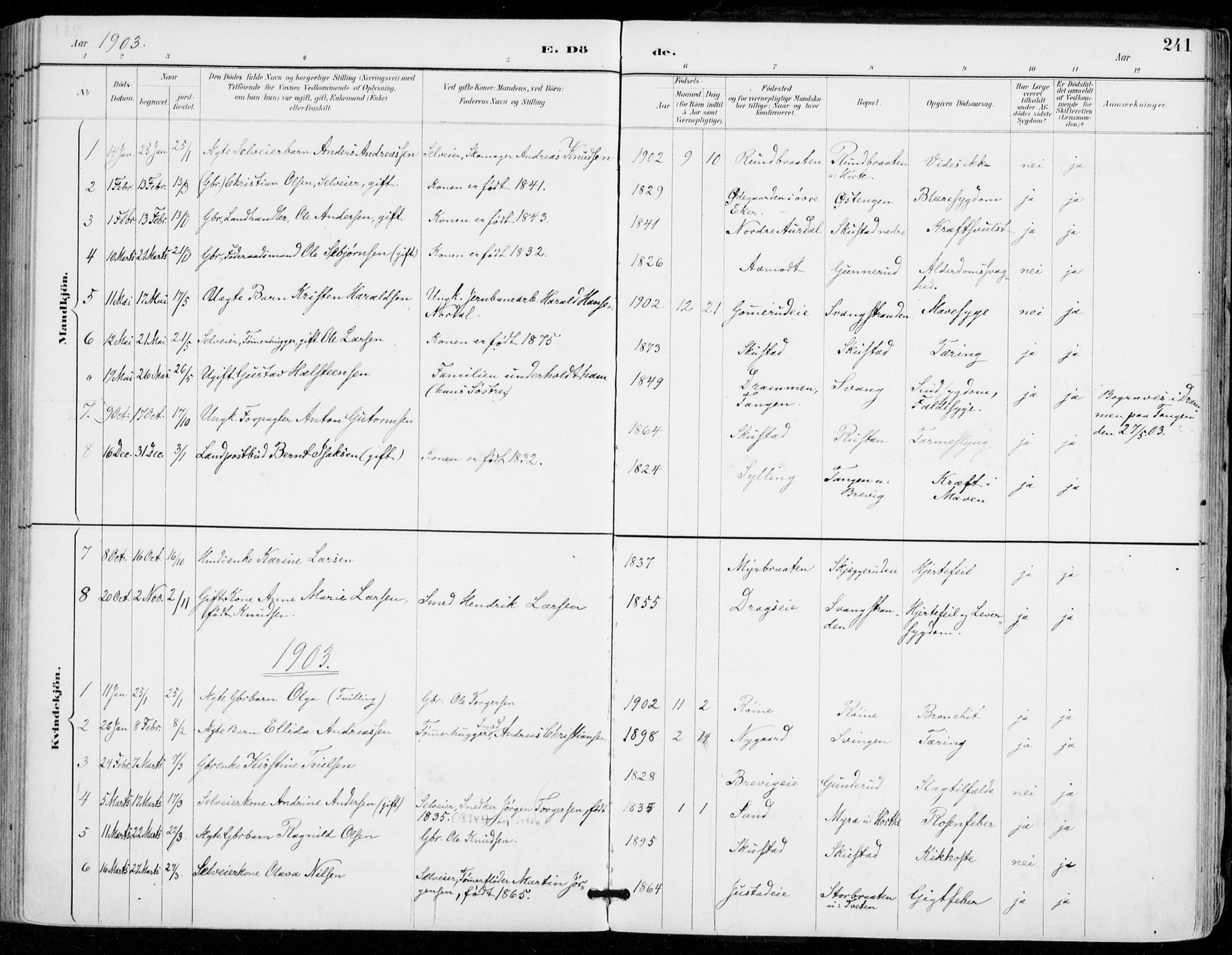 Sylling kirkebøker, SAKO/A-247/F/Fa/L0001: Parish register (official) no. 1, 1883-1910, p. 241