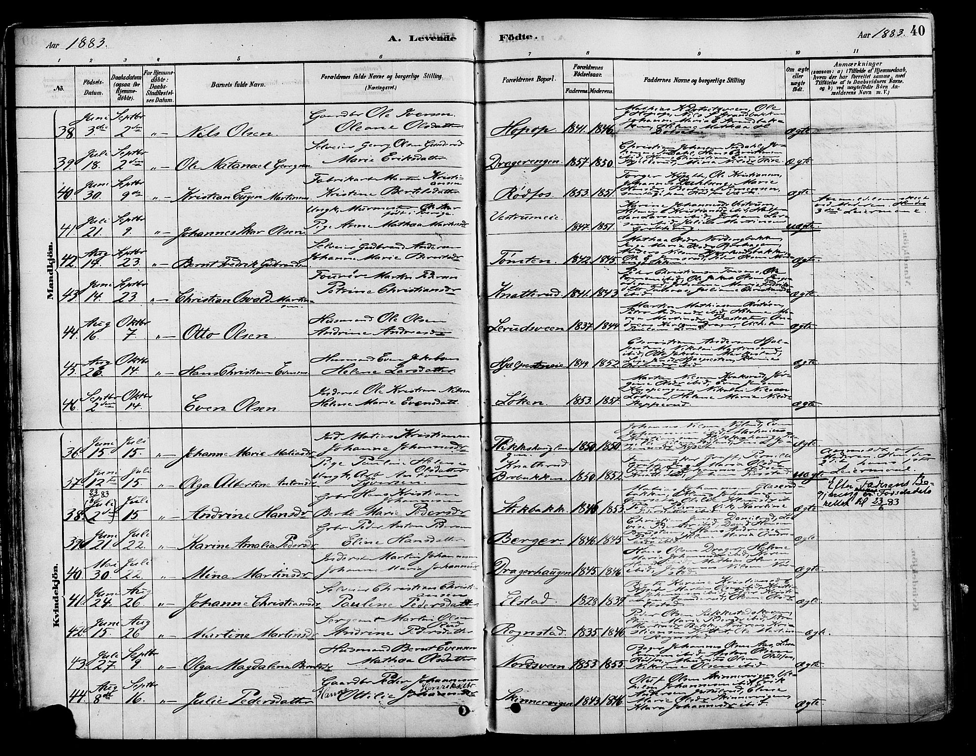 Vestre Toten prestekontor, AV/SAH-PREST-108/H/Ha/Haa/L0009: Parish register (official) no. 9, 1878-1894, p. 40