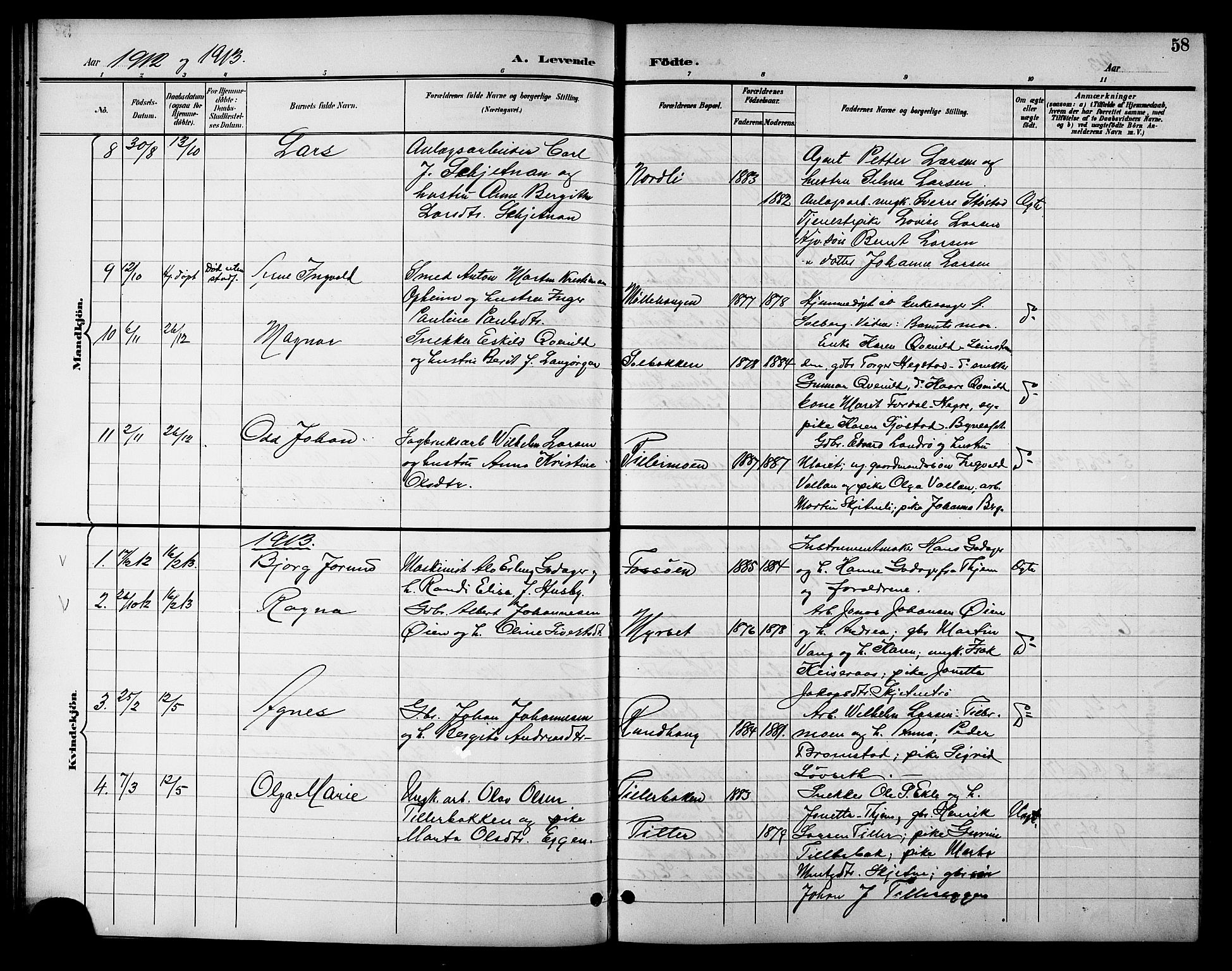 Ministerialprotokoller, klokkerbøker og fødselsregistre - Sør-Trøndelag, SAT/A-1456/621/L0460: Parish register (copy) no. 621C03, 1896-1914, p. 58
