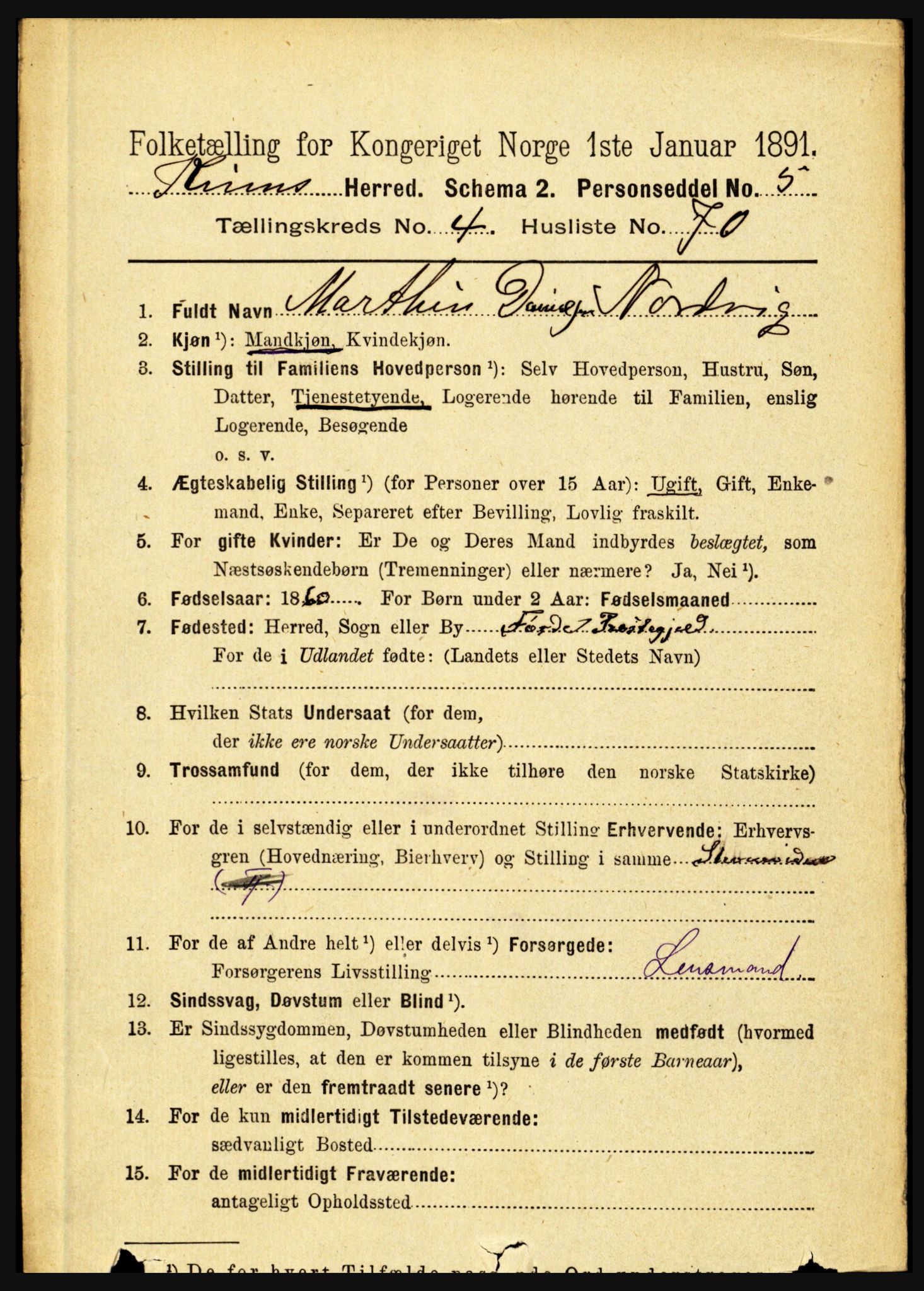 RA, 1891 census for 1437 Kinn, 1891, p. 1736