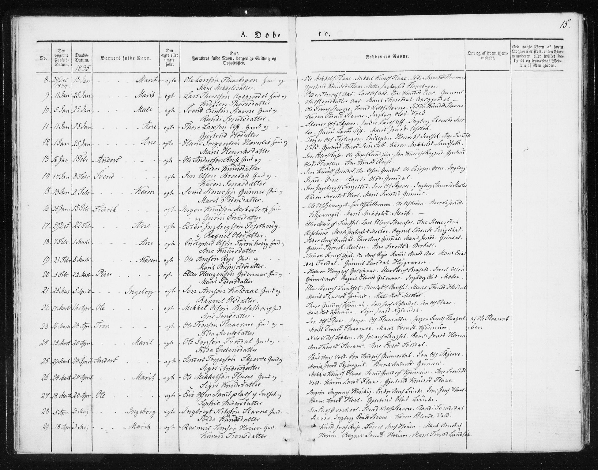Ministerialprotokoller, klokkerbøker og fødselsregistre - Sør-Trøndelag, SAT/A-1456/674/L0869: Parish register (official) no. 674A01, 1829-1860, p. 15