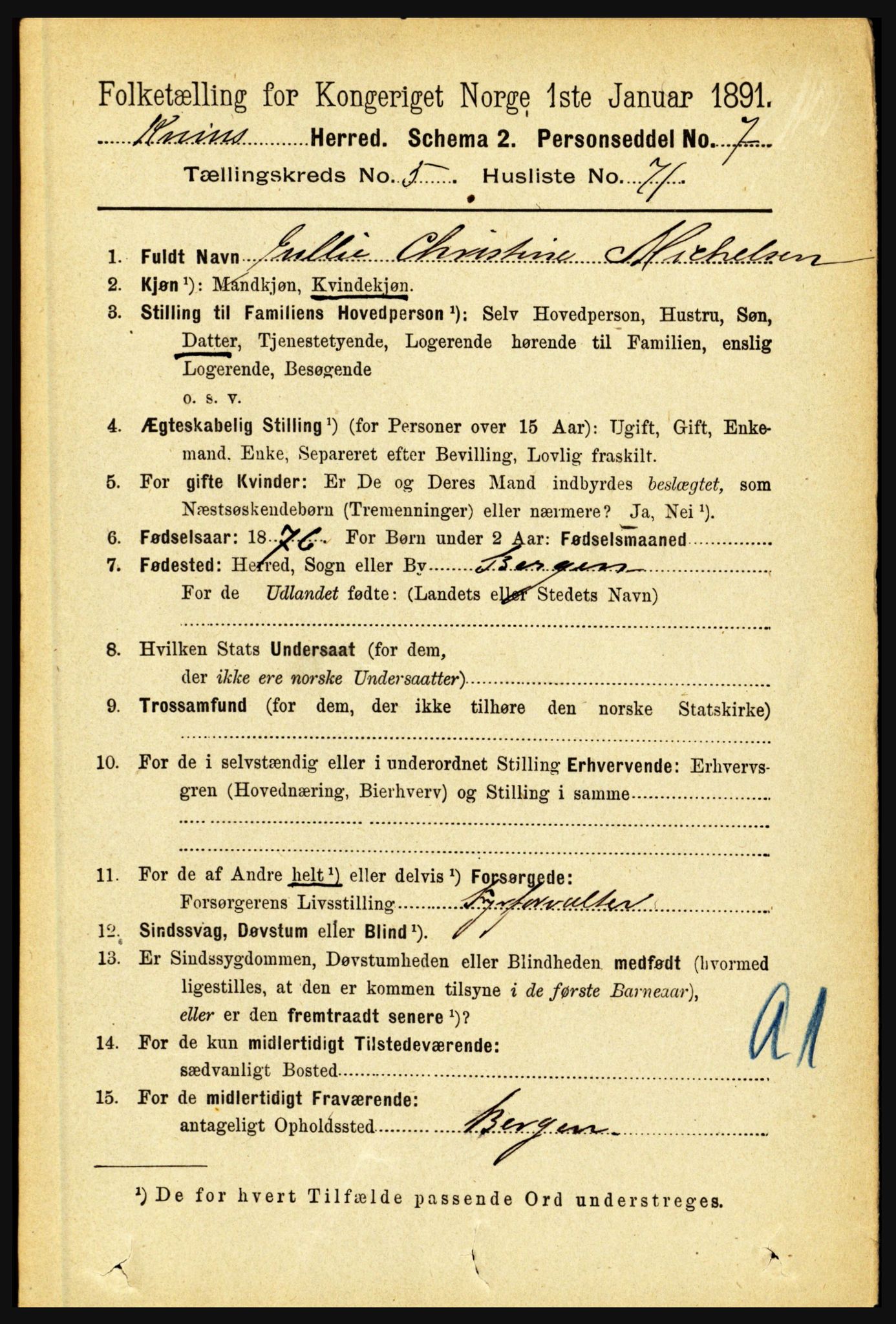 RA, 1891 census for 1437 Kinn, 1891, p. 2203