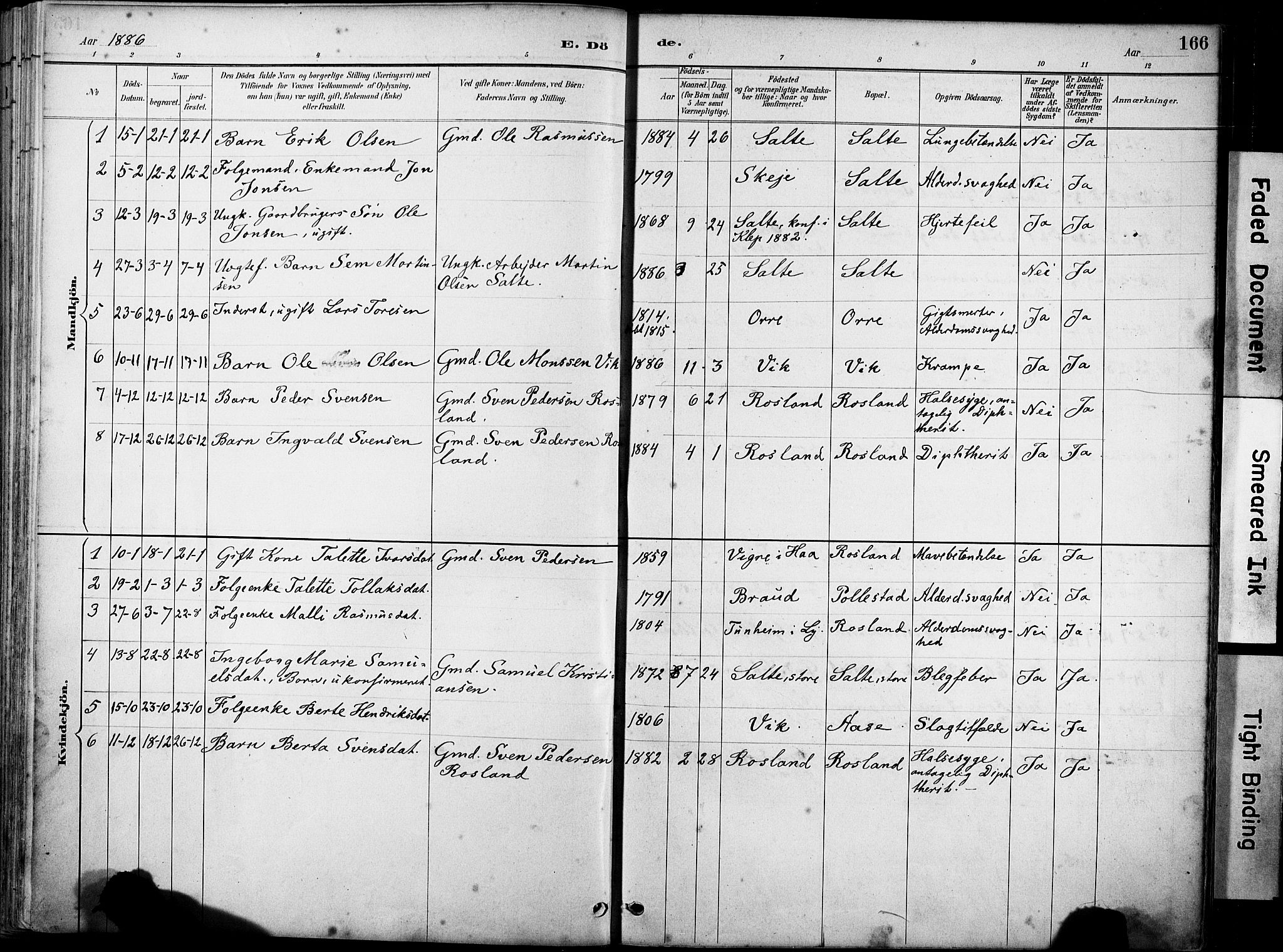 Klepp sokneprestkontor, SAST/A-101803/001/3/30BA/L0007: Parish register (official) no. A 8, 1886-1912, p. 166