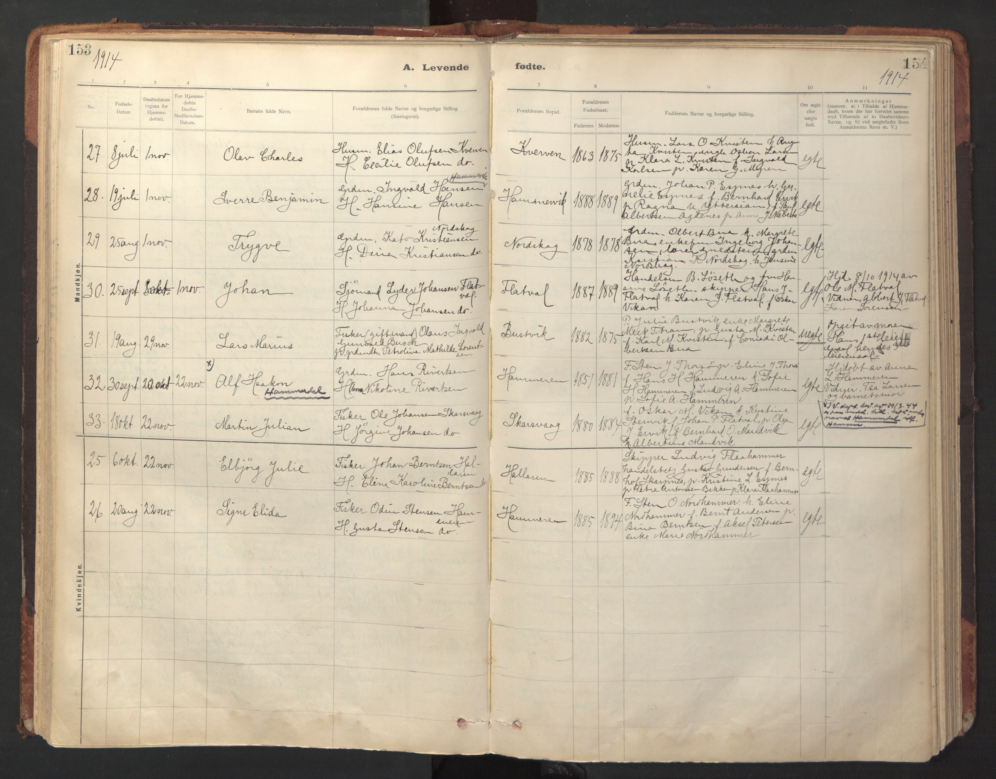 Ministerialprotokoller, klokkerbøker og fødselsregistre - Sør-Trøndelag, SAT/A-1456/641/L0596: Parish register (official) no. 641A02, 1898-1915, p. 153-154