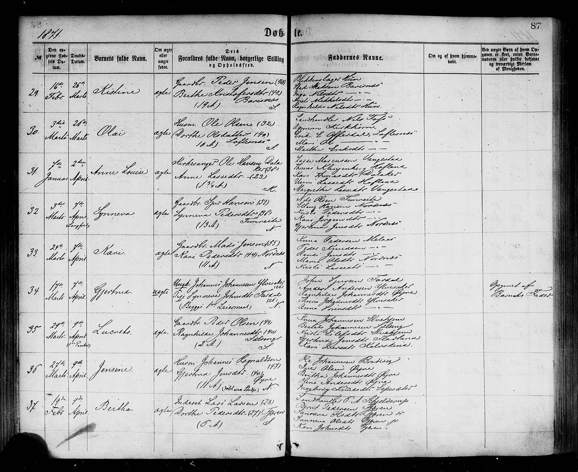 Sogndal sokneprestembete, AV/SAB-A-81301/H/Haa/Haaa/L0014: Parish register (official) no. A 14, 1864-1877, p. 87