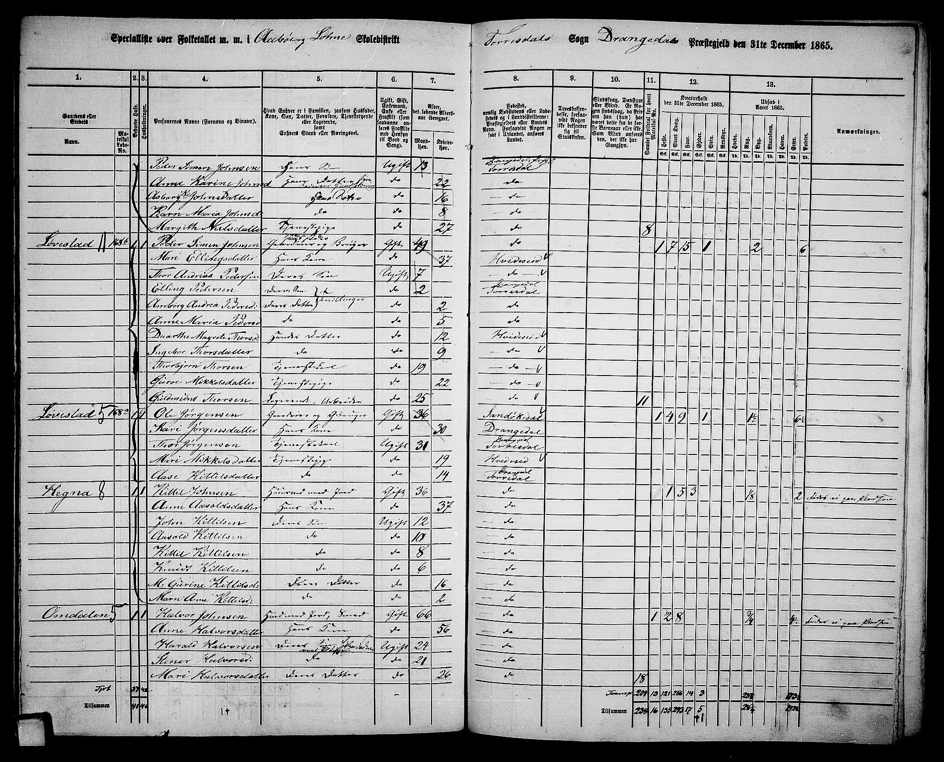 RA, 1865 census for Drangedal, 1865, p. 127