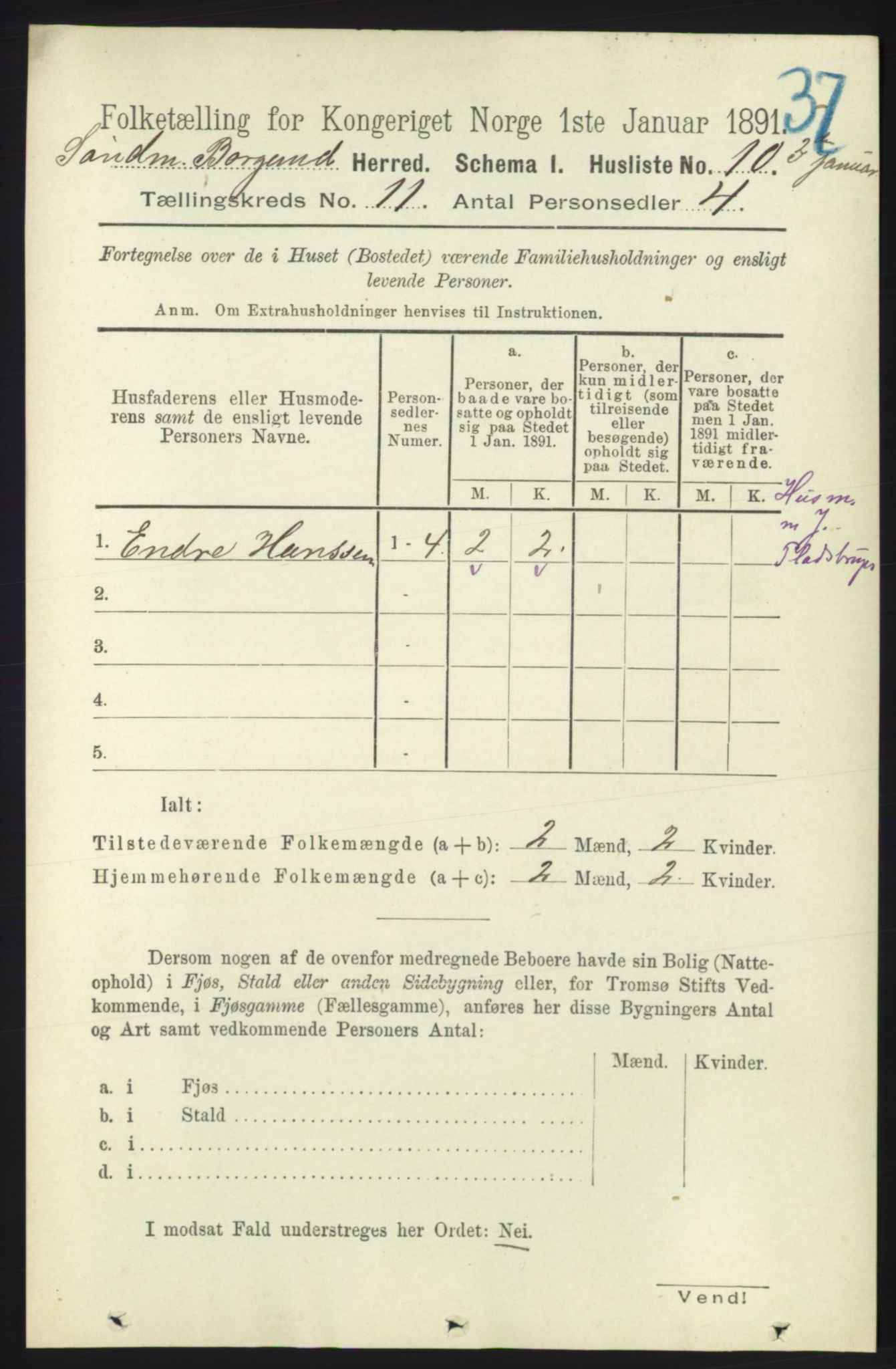 RA, 1891 census for 1531 Borgund, 1891, p. 2698