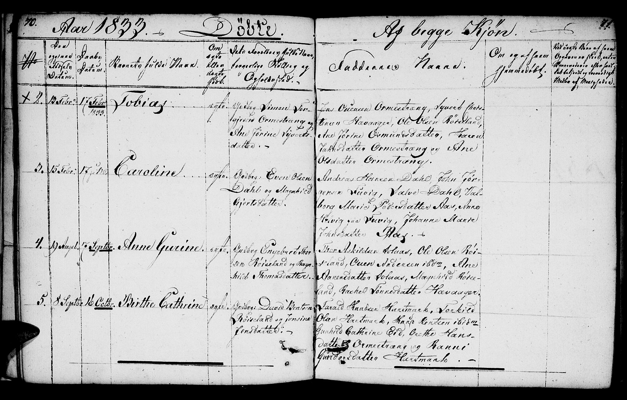 Mandal sokneprestkontor, SAK/1111-0030/F/Fb/Fbb/L0001: Parish register (copy) no. B 1, 1802-1846, p. 70-71