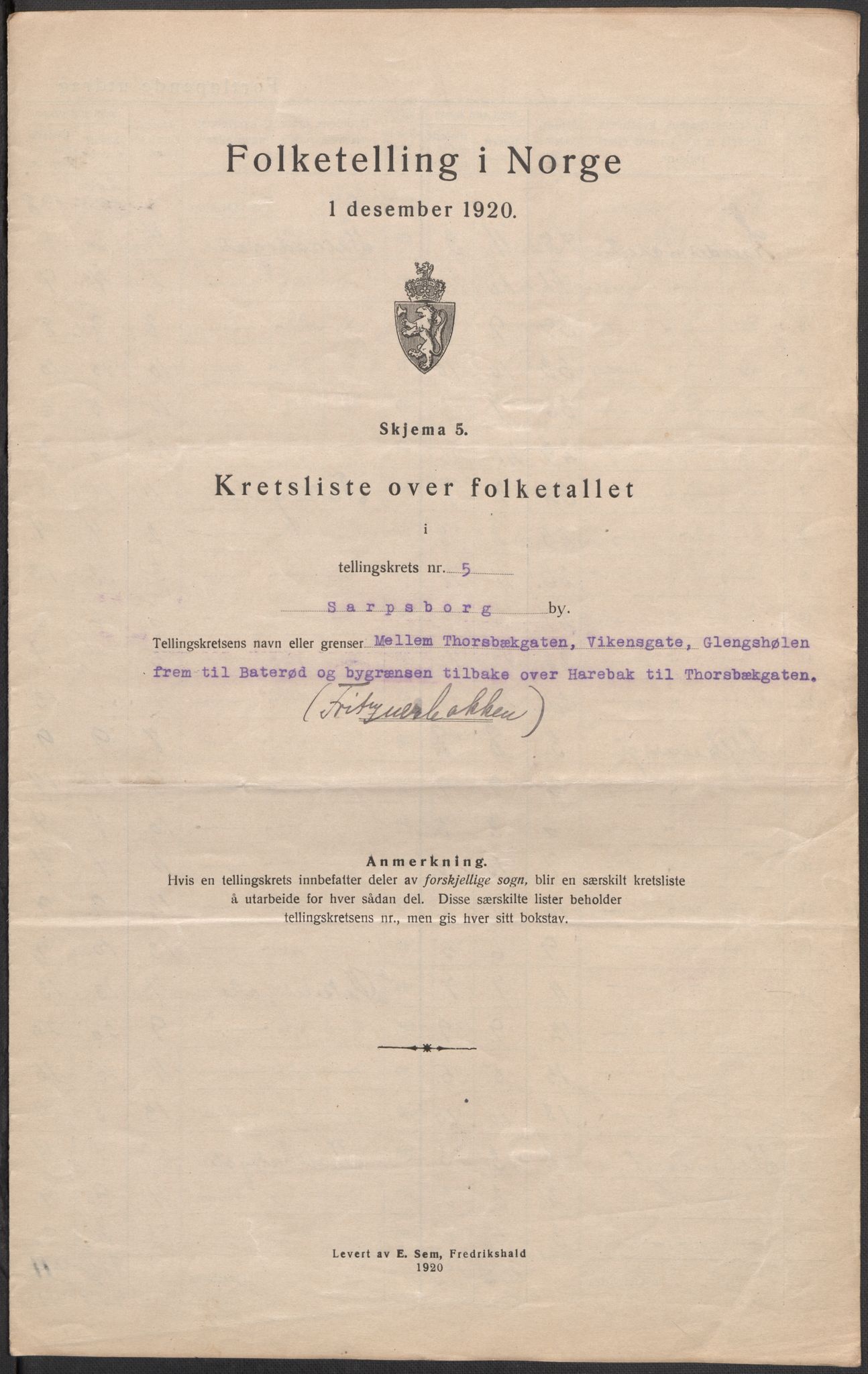 SAO, 1920 census for Sarpsborg, 1920, p. 16