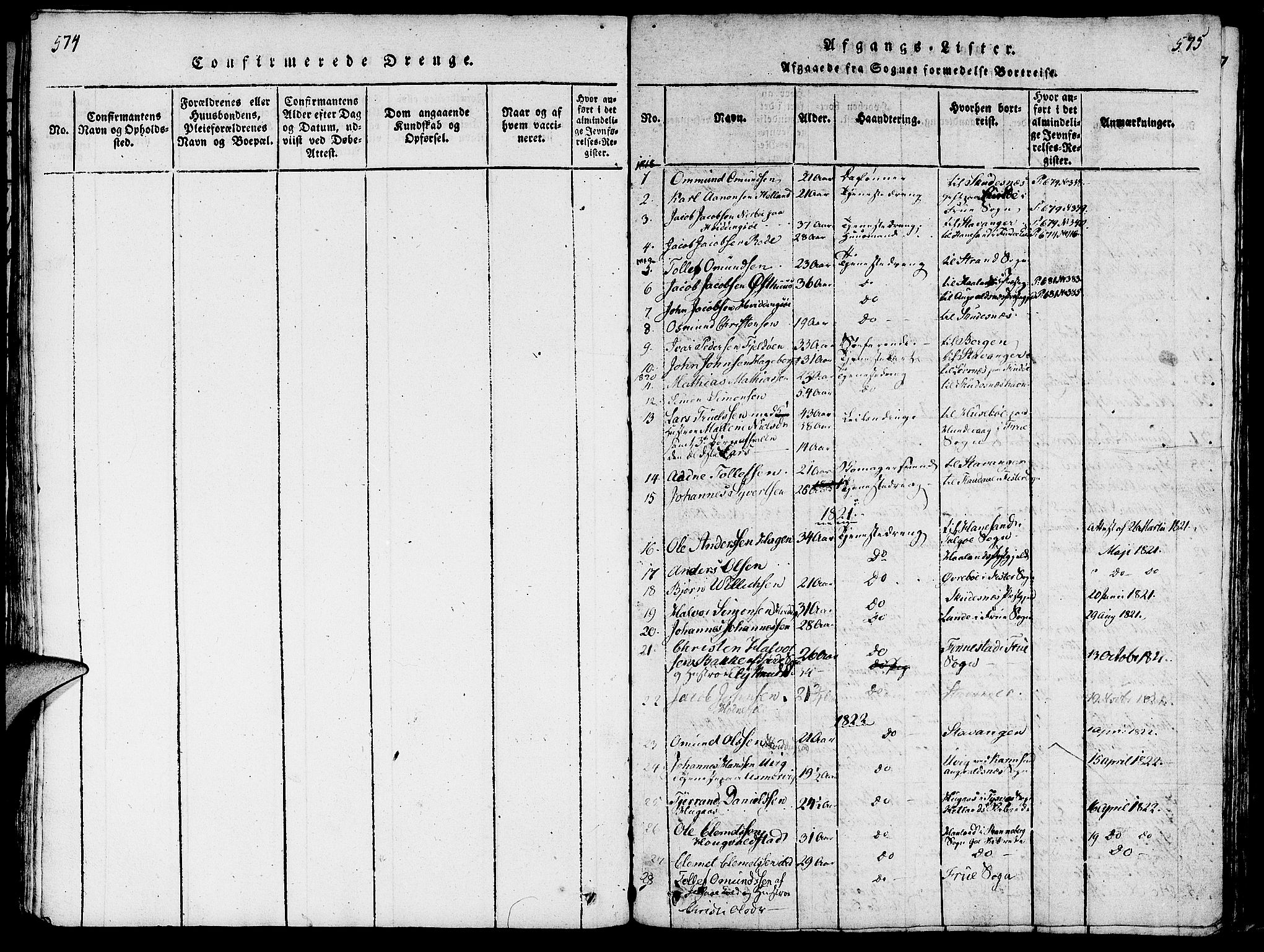 Rennesøy sokneprestkontor, SAST/A -101827/H/Ha/Haa/L0004: Parish register (official) no. A 4, 1816-1837, p. 574-575