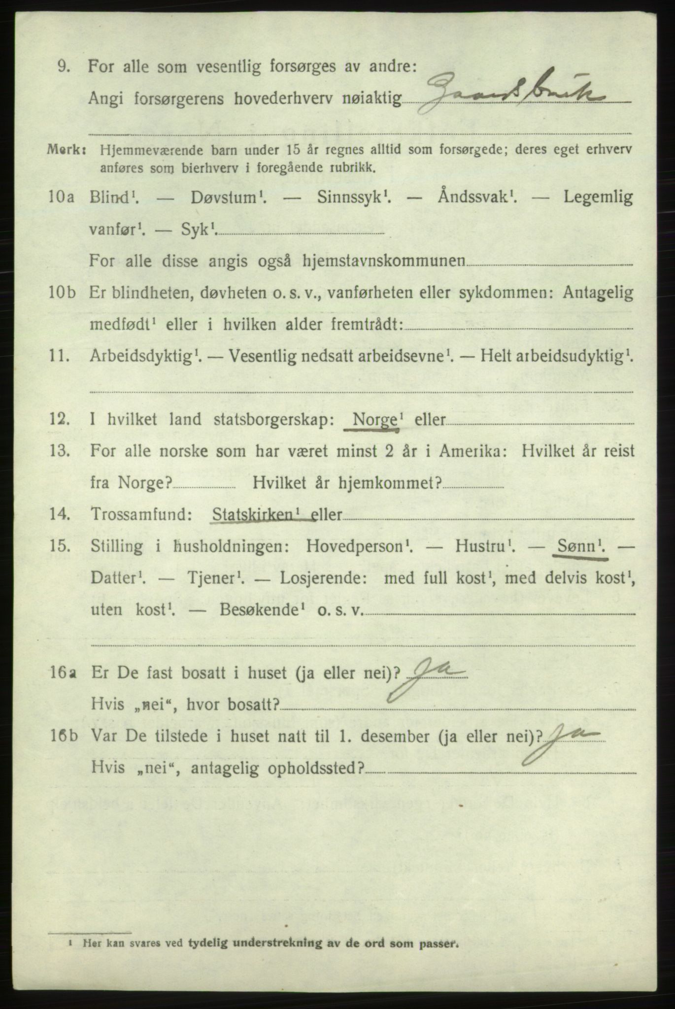 SAB, 1920 census for Fjelberg, 1920, p. 2186