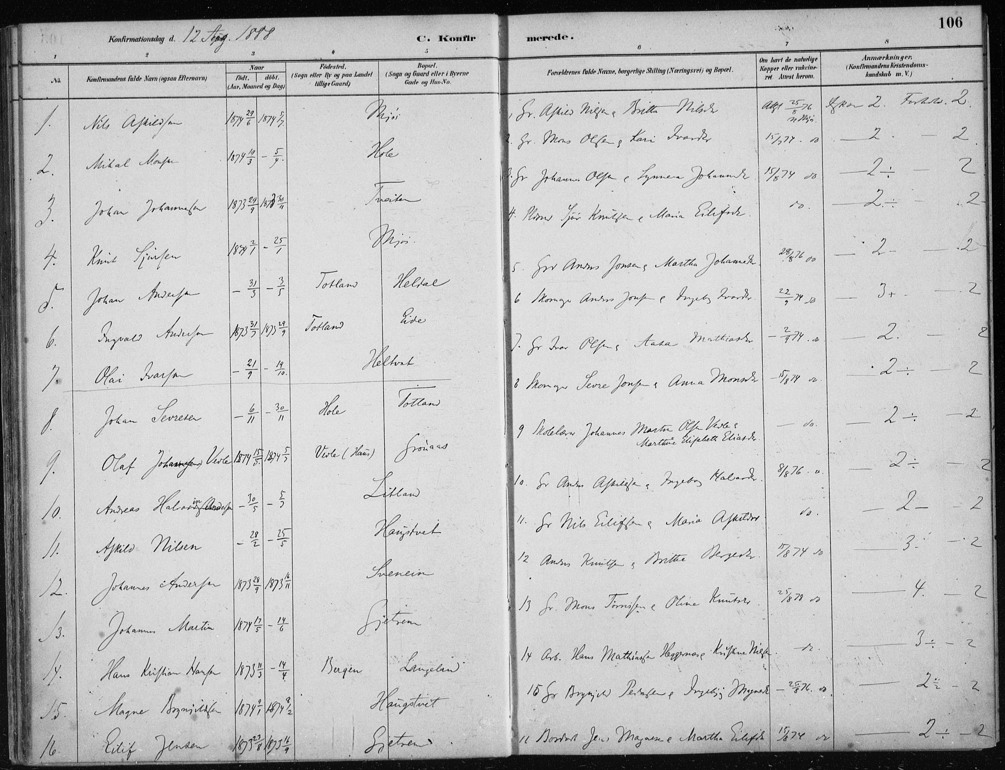 Hosanger sokneprestembete, AV/SAB-A-75801/H/Haa: Parish register (official) no. B  1, 1880-1896, p. 106