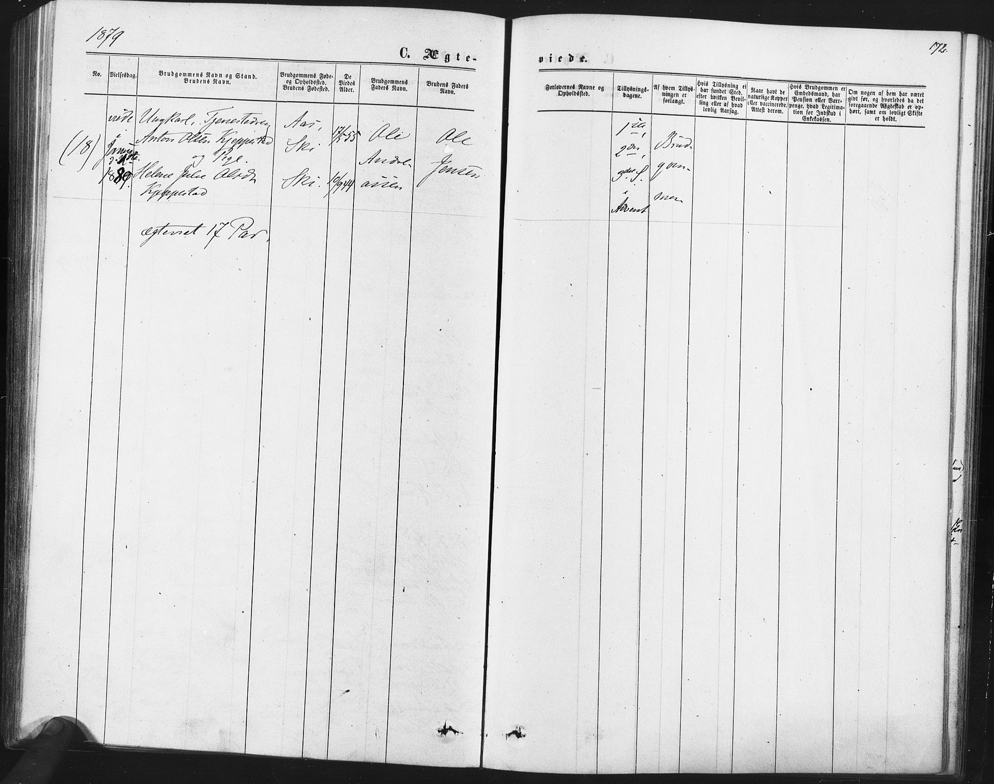 Kråkstad prestekontor Kirkebøker, SAO/A-10125a/F/Fa/L0008: Parish register (official) no. I 8, 1870-1879, p. 172