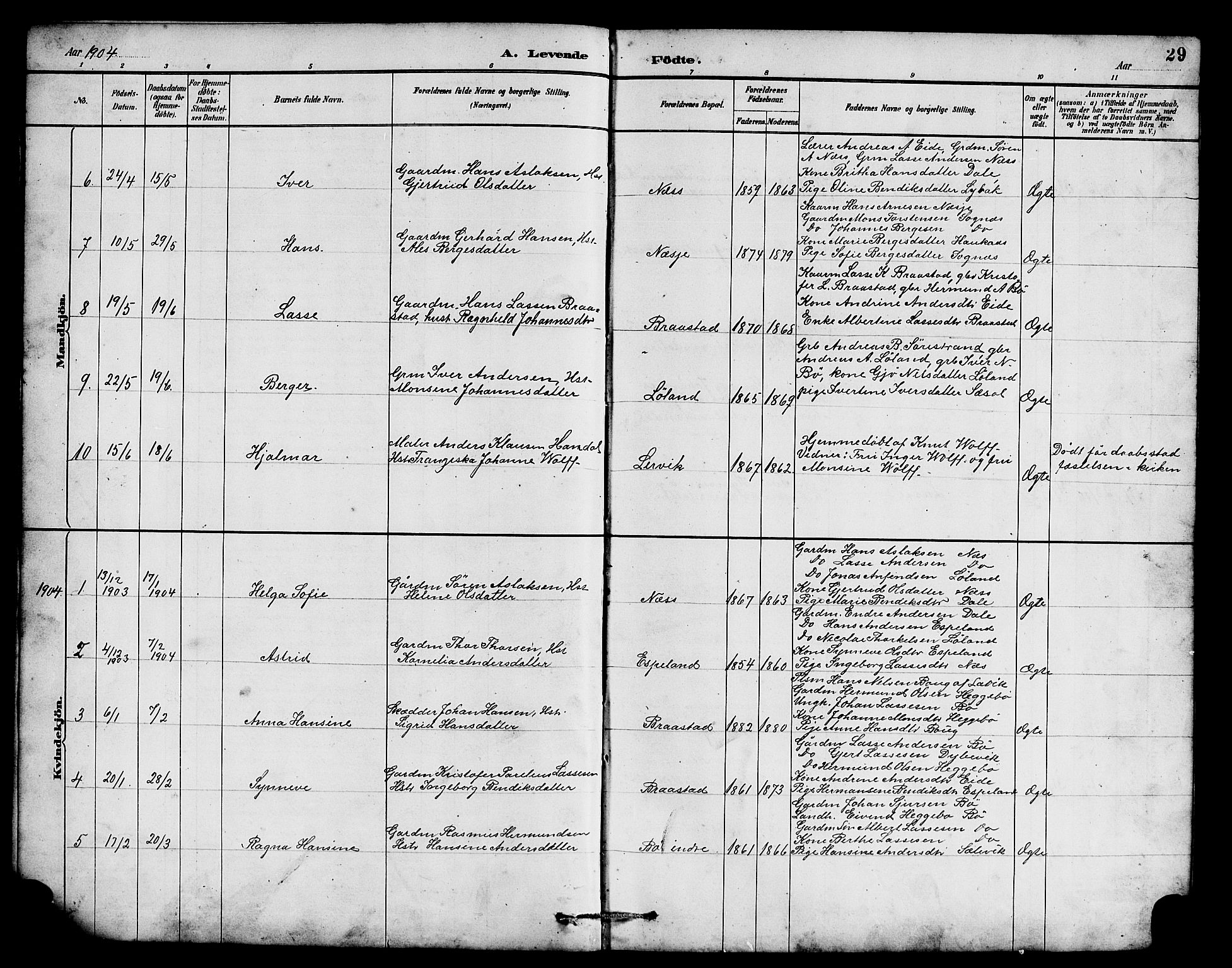Hyllestad sokneprestembete, AV/SAB-A-80401: Parish register (copy) no. B 2, 1889-1915, p. 29