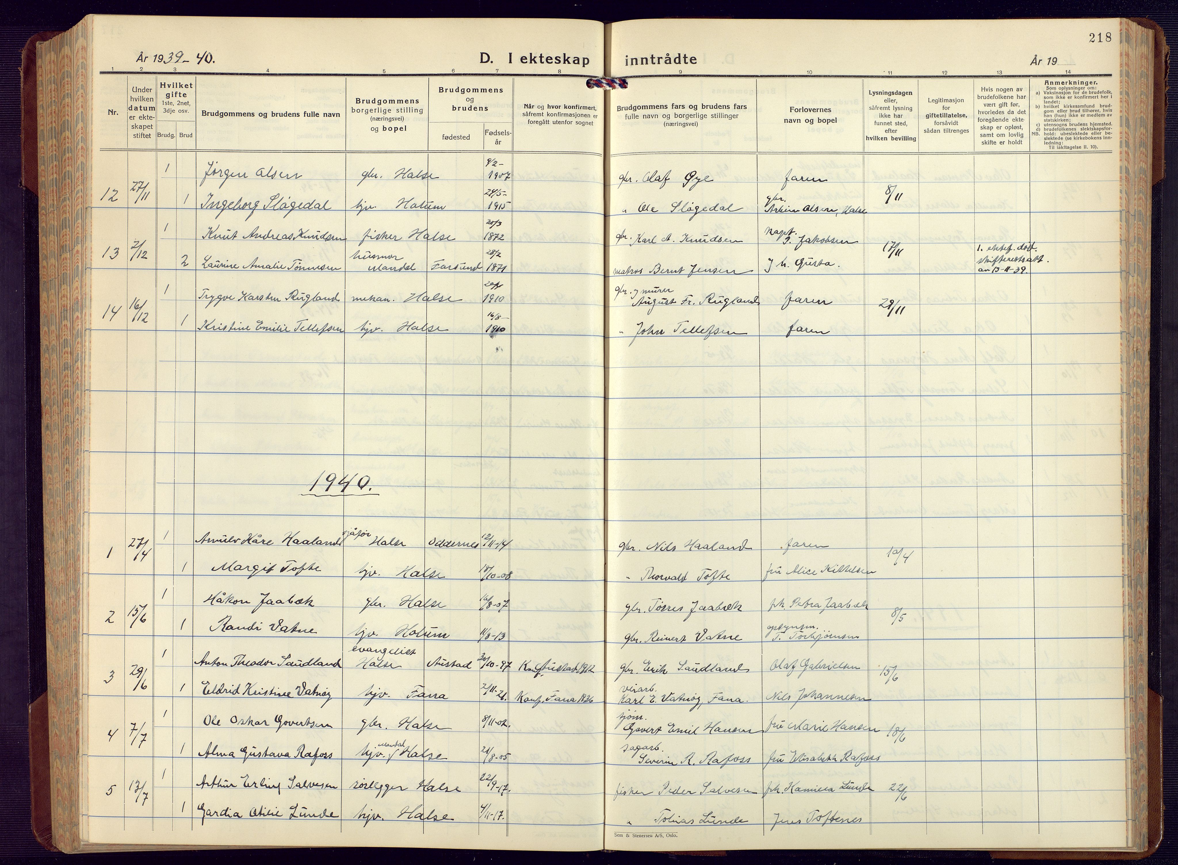 Mandal sokneprestkontor, AV/SAK-1111-0030/F/Fb/Fba/L0014: Parish register (copy) no. B 8, 1932-1952, p. 218