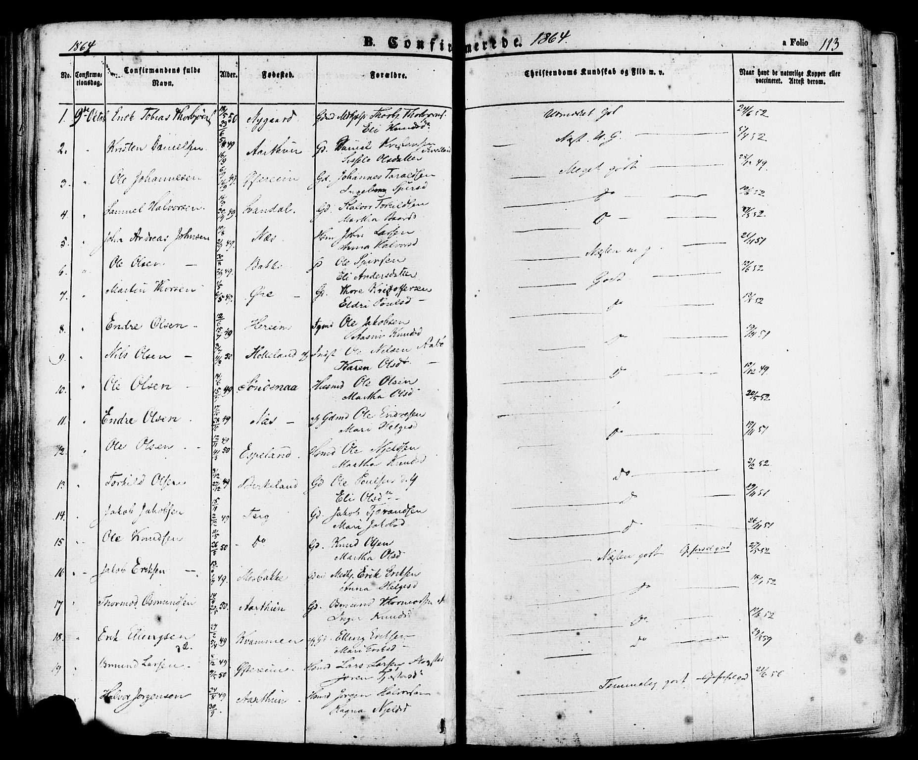 Sand sokneprestkontor, AV/SAST-A-101848/01/III/L0004: Parish register (official) no. A 4, 1859-1880, p. 113
