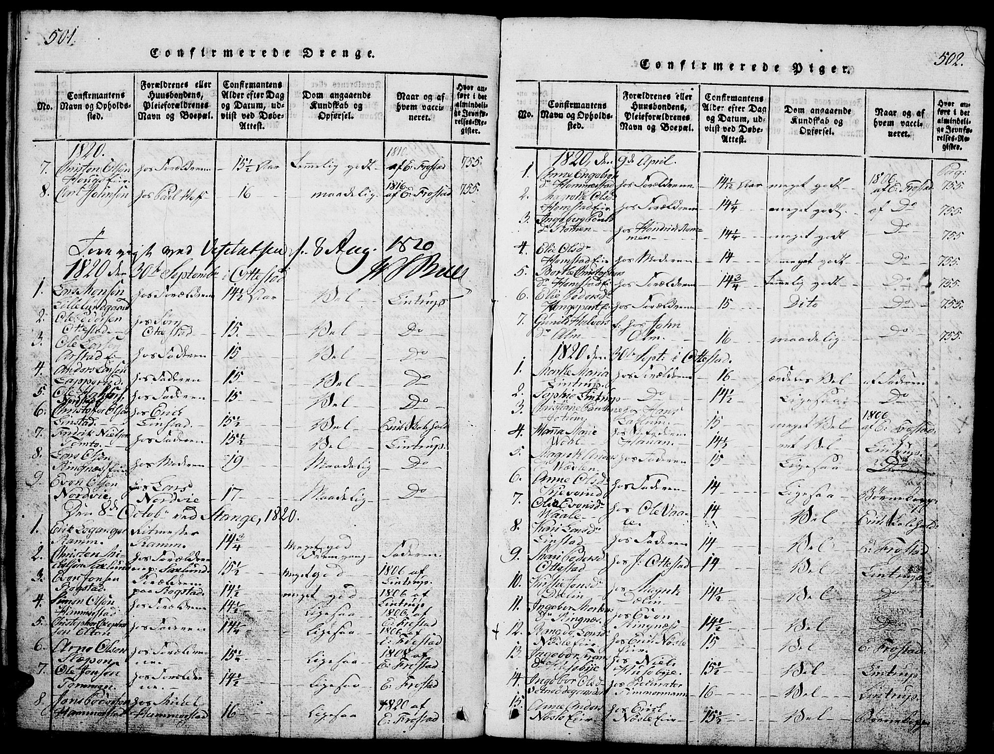 Stange prestekontor, AV/SAH-PREST-002/L/L0001: Parish register (copy) no. 1, 1814-1825, p. 501-502