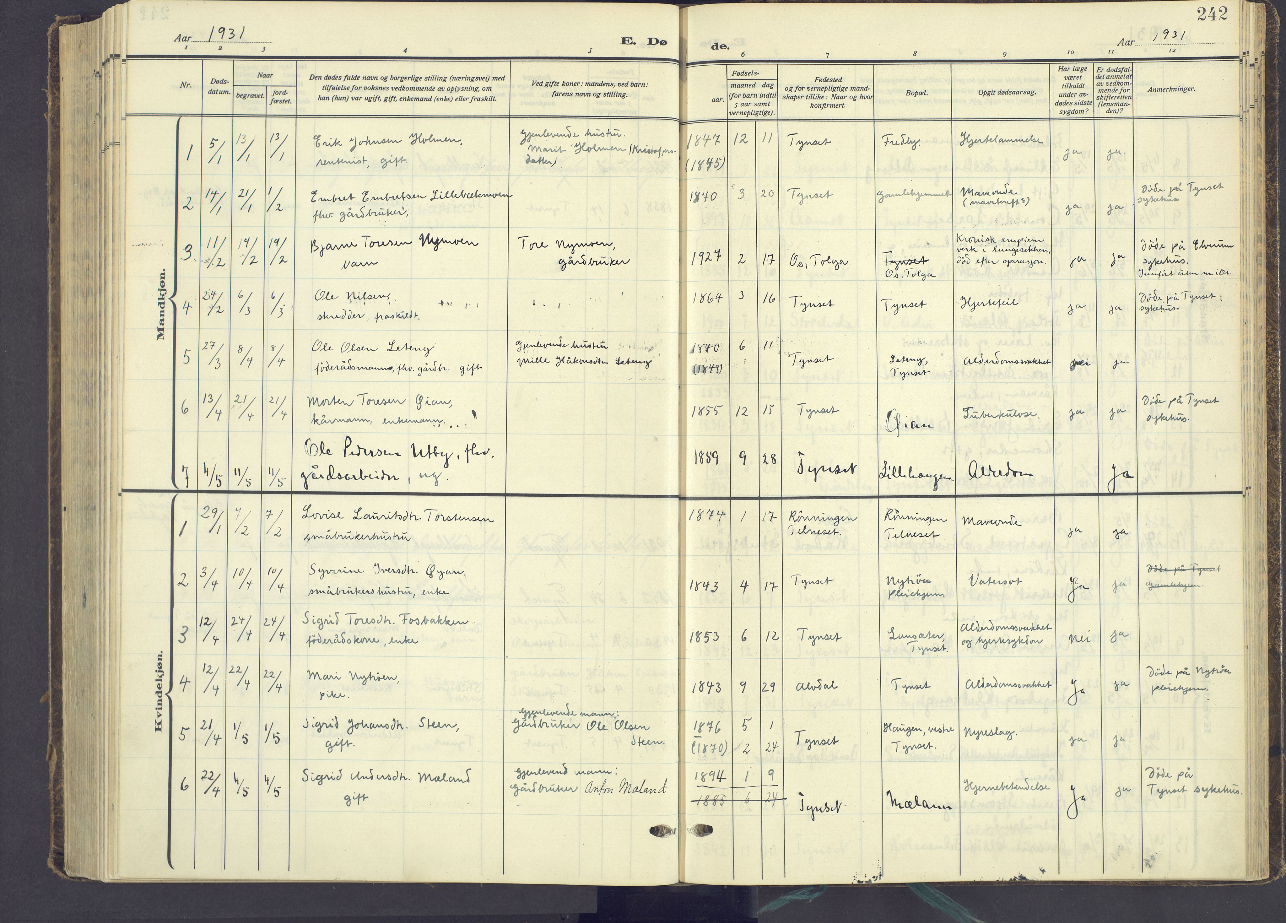 Tynset prestekontor, AV/SAH-PREST-058/H/Ha/Haa/L0027: Parish register (official) no. 27, 1930-1944, p. 242