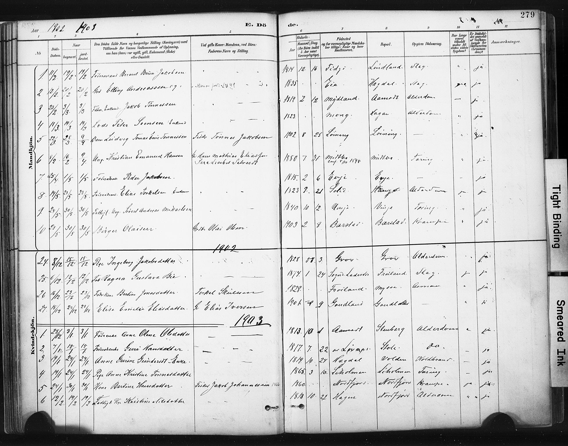 Sokndal sokneprestkontor, SAST/A-101808: Parish register (official) no. A 11.2, 1887-1905, p. 279