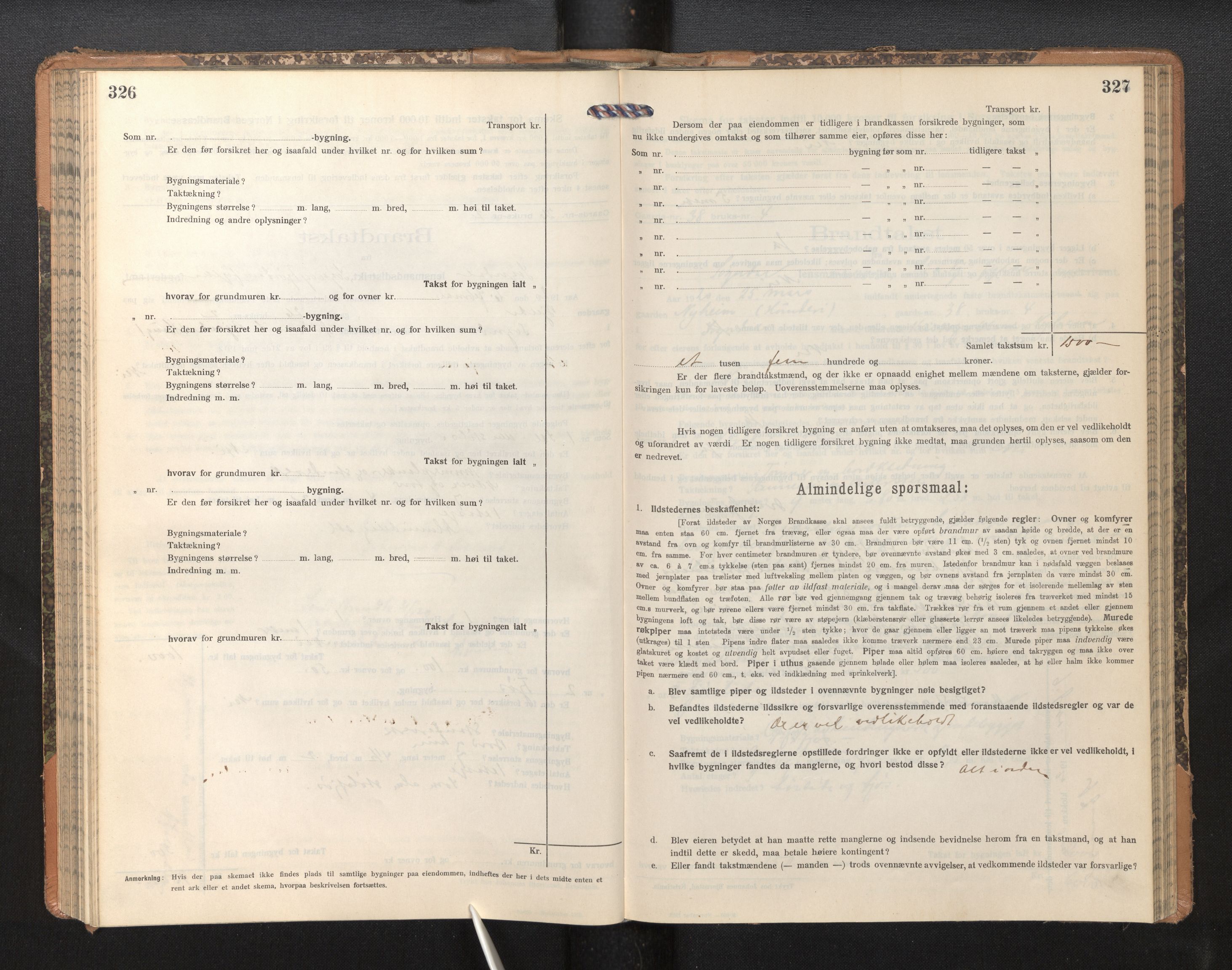 Lensmannen i Sogndal, AV/SAB-A-29901/0012/L0011: Branntakstprotokoll, skjematakst, 1914-1922, p. 326-327