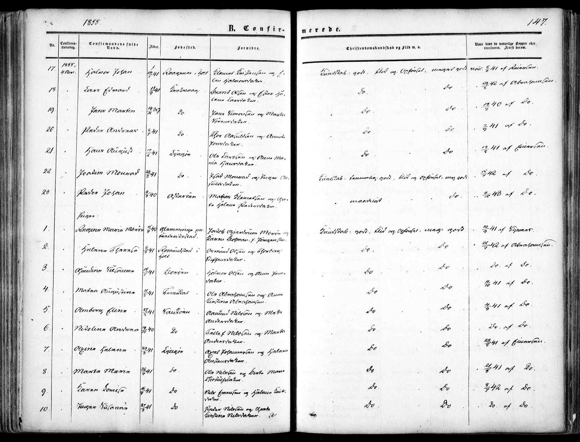 Dypvåg sokneprestkontor, SAK/1111-0007/F/Fa/Faa/L0006: Parish register (official) no. A 6, 1855-1872, p. 147