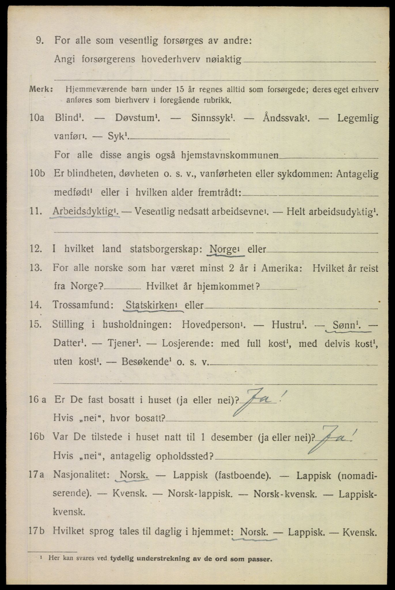 SAT, 1920 census for Ankenes, 1920, p. 1410