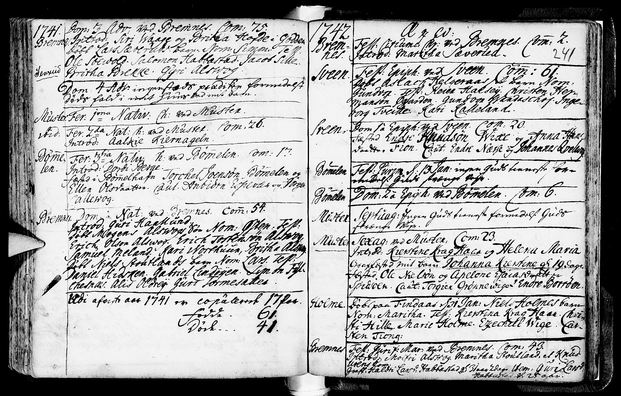 Finnås sokneprestembete, SAB/A-99925/H/Ha/Haa/Haaa/L0001: Parish register (official) no. A 1, 1718-1744, p. 241