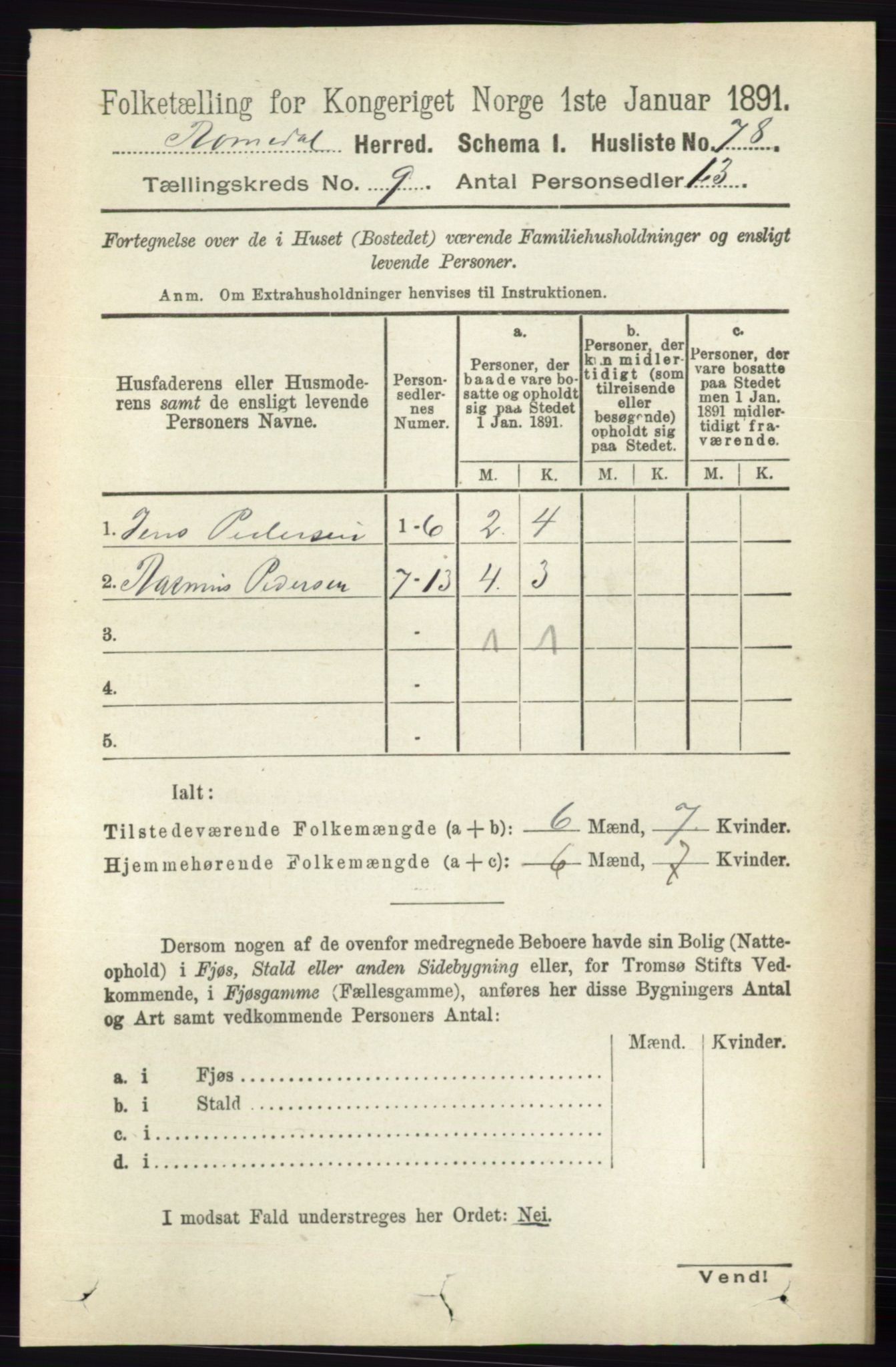 RA, 1891 census for 0416 Romedal, 1891, p. 4313