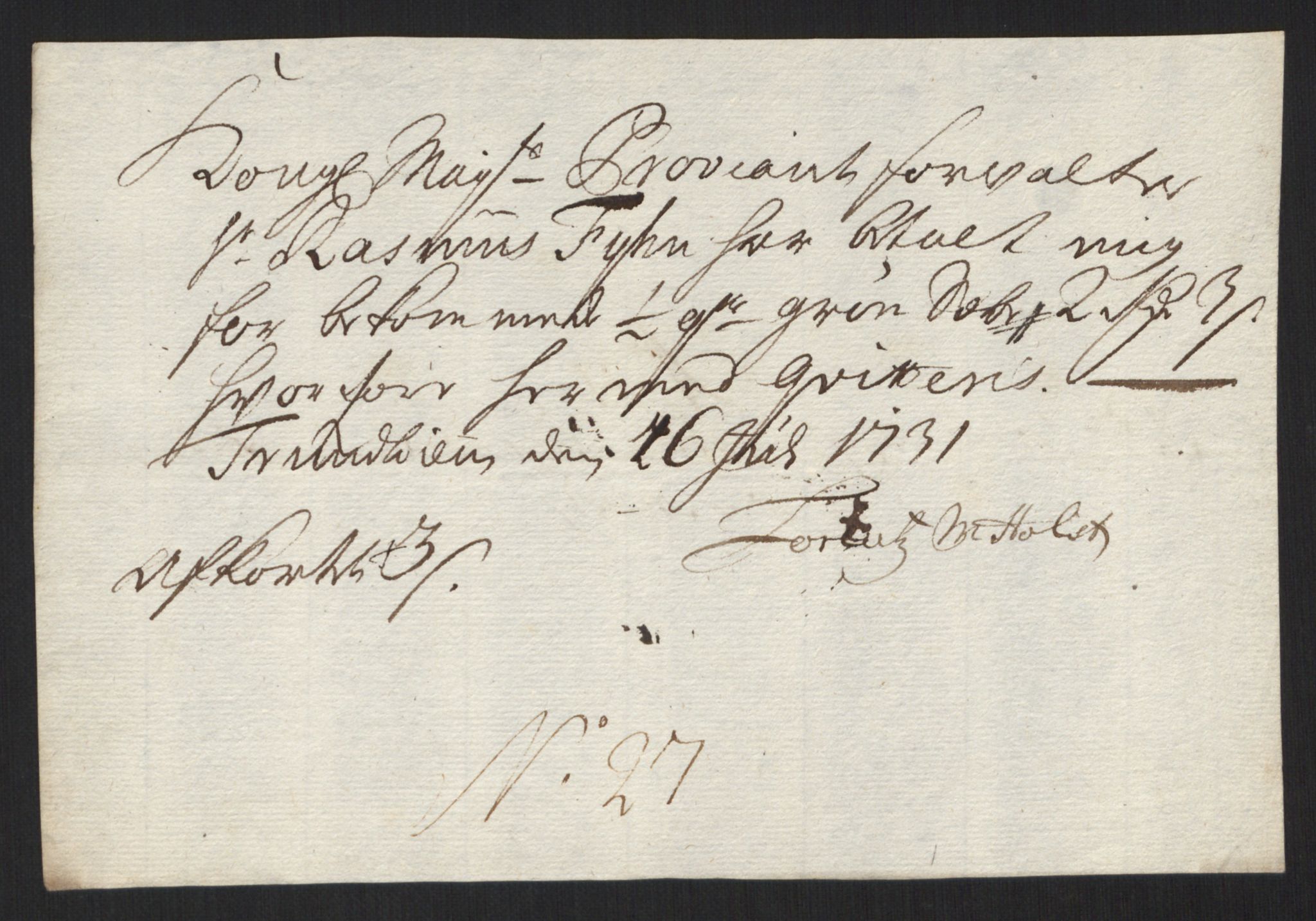 Rentekammeret inntil 1814, Reviderte regnskaper, Militære regnskaper, AV/RA-EA-4069/Rd/L0649: Trondheim festningsregnskaper, 1731