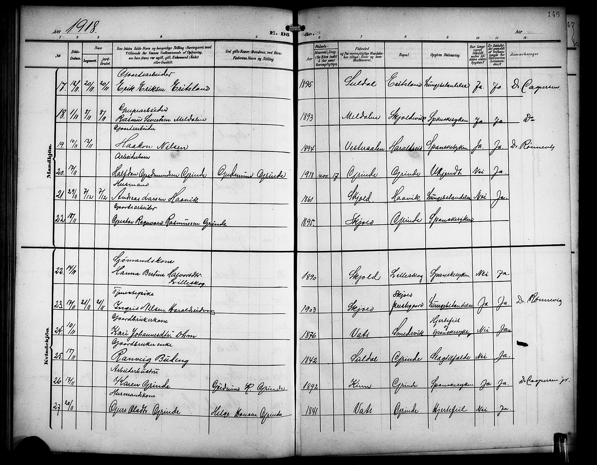 Skjold sokneprestkontor, AV/SAST-A-101847/H/Ha/Hab/L0008: Parish register (copy) no. B 8, 1906-1920, p. 146