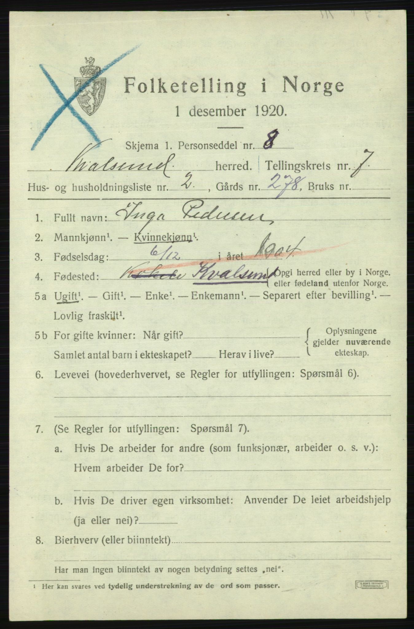 SATØ, 1920 census for , 1920, p. 2150