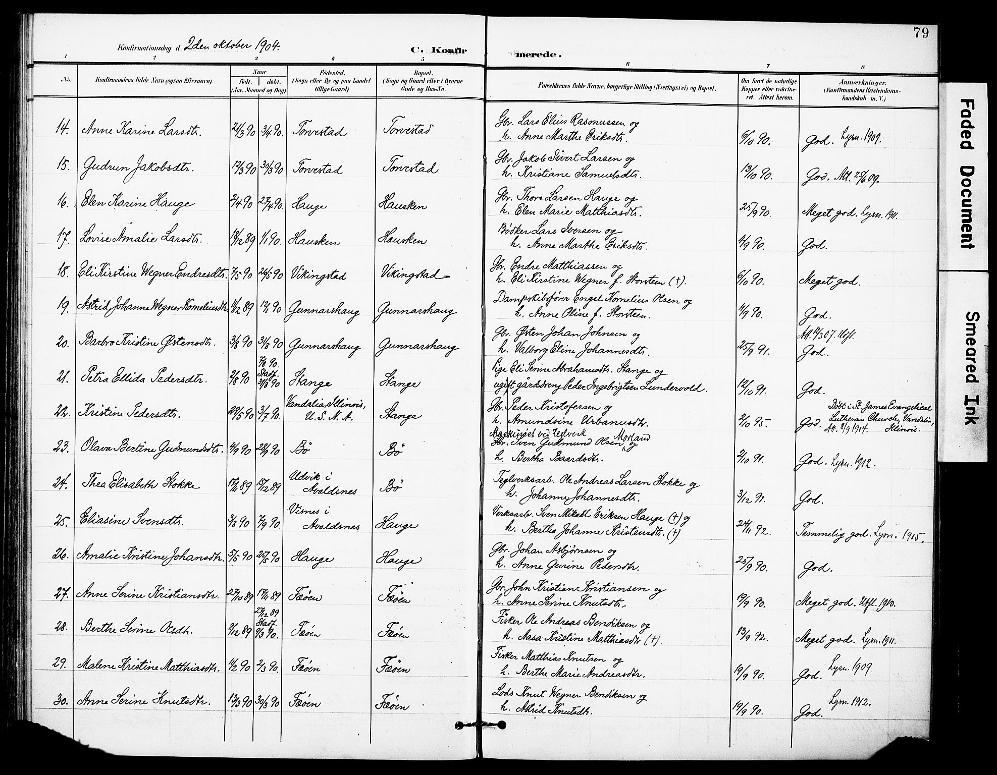 Torvastad sokneprestkontor, AV/SAST-A -101857/H/Ha/Haa/L0017: Parish register (official) no. A 16, 1899-1911, p. 79