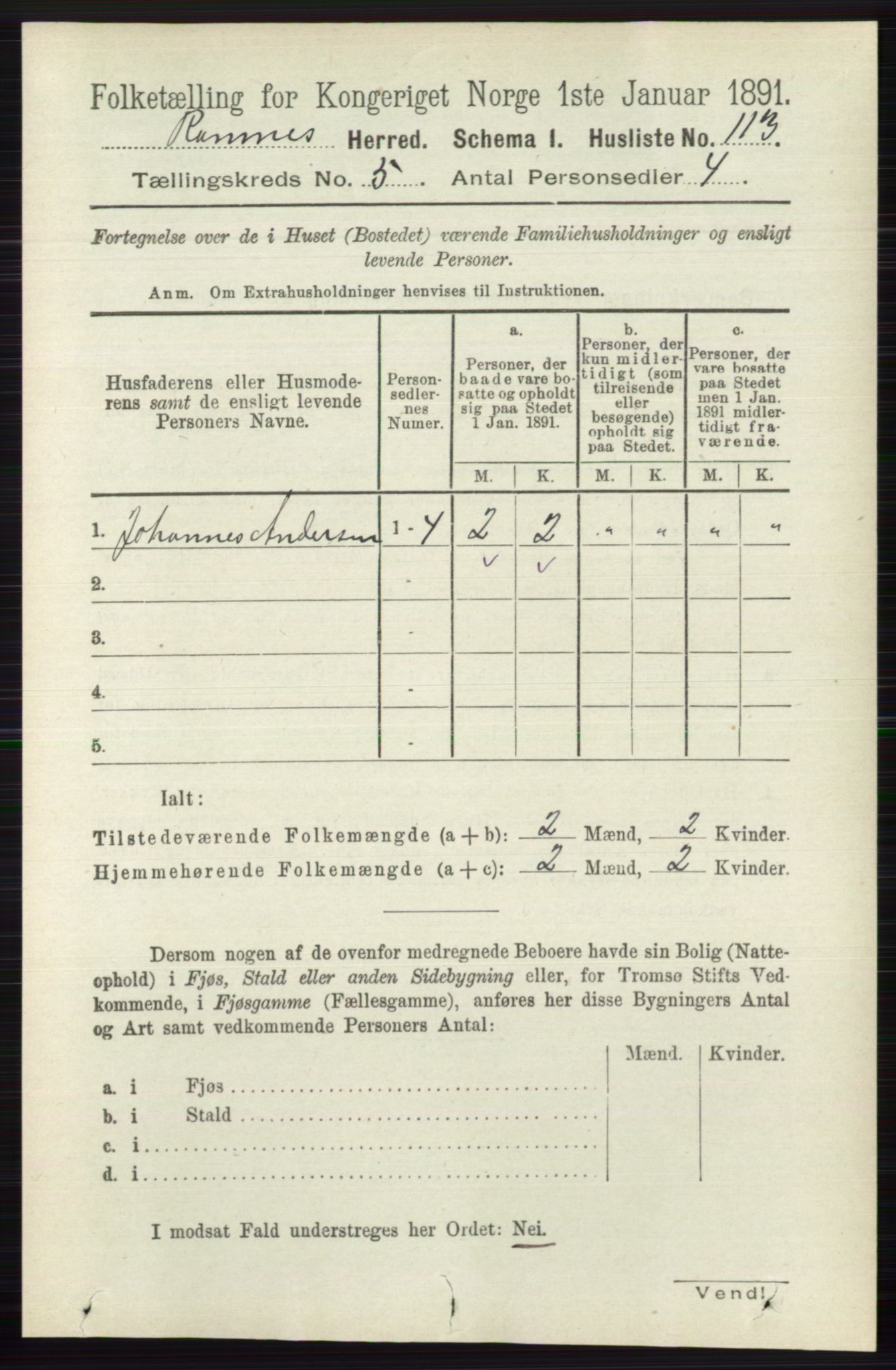 RA, 1891 census for 0718 Ramnes, 1891, p. 2536