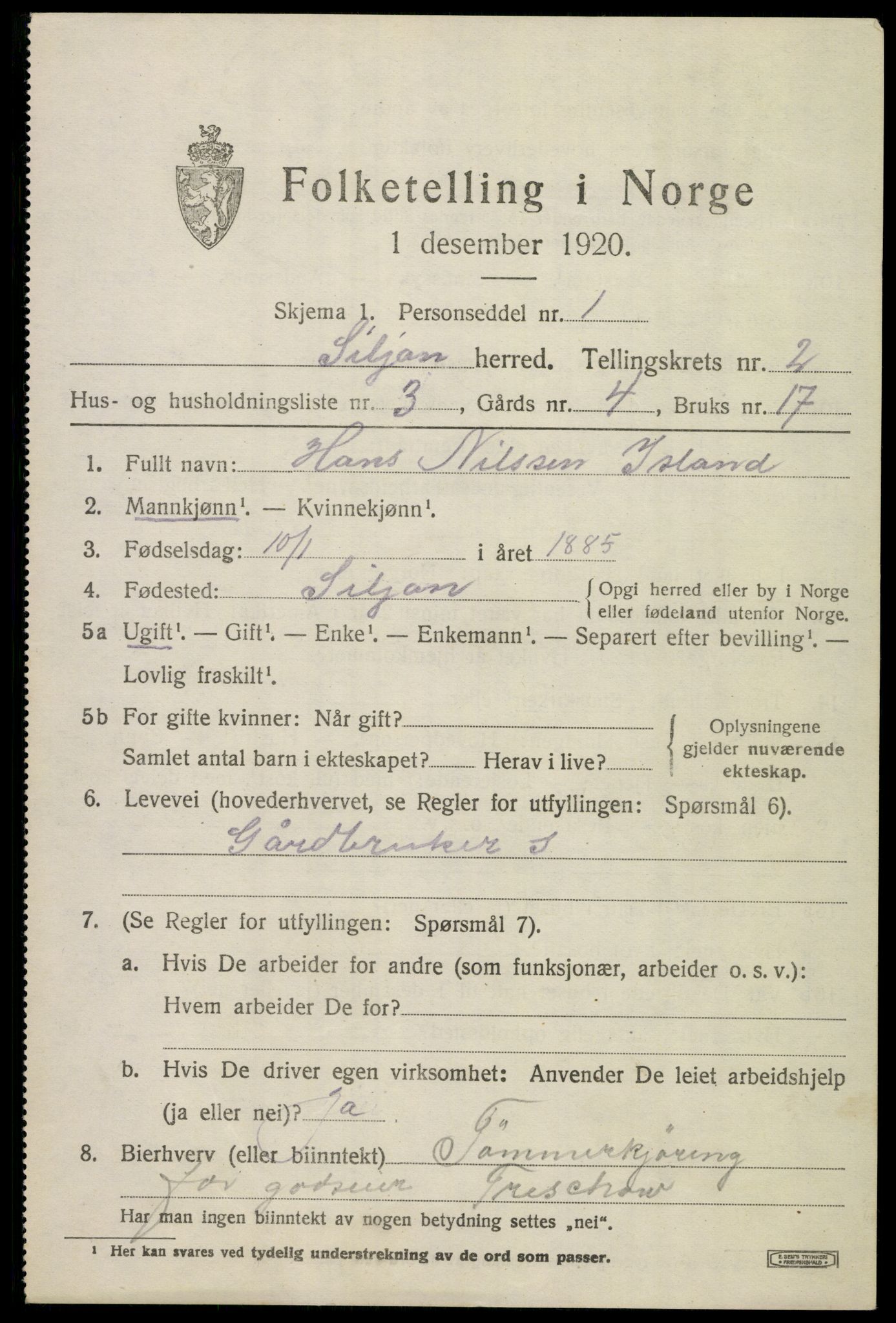 SAKO, 1920 census for Siljan, 1920, p. 957