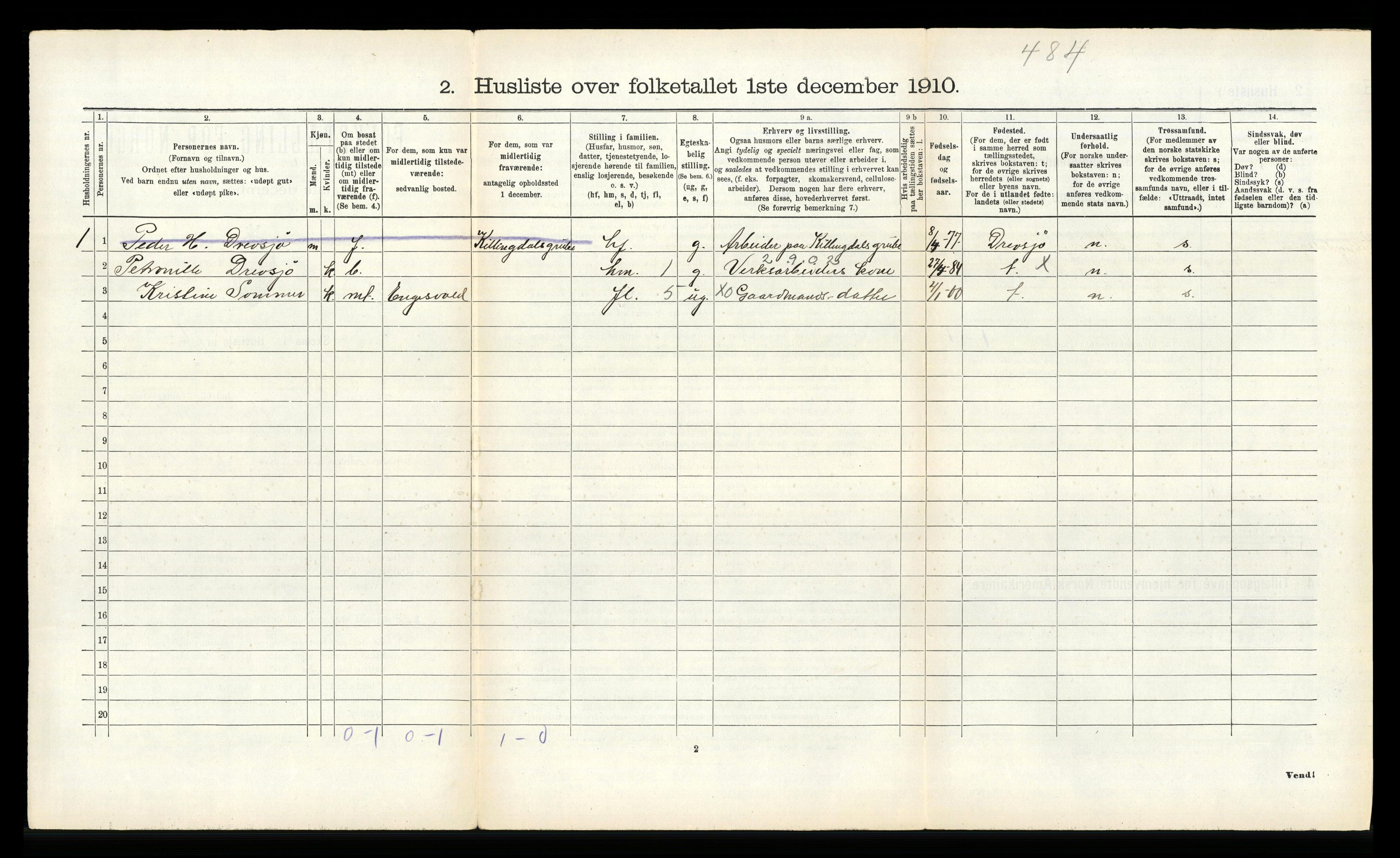 RA, 1910 census for Røros, 1910, p. 212