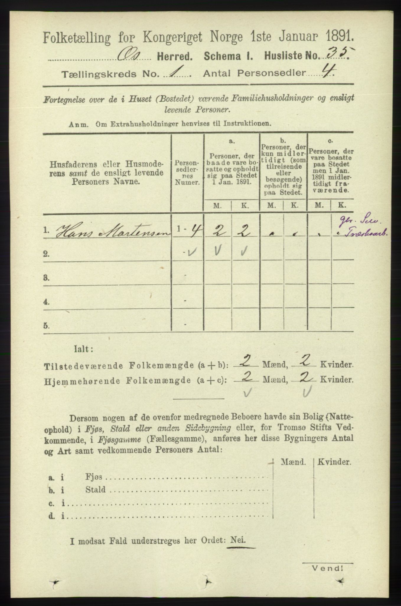 RA, 1891 census for 1243 Os, 1891, p. 70