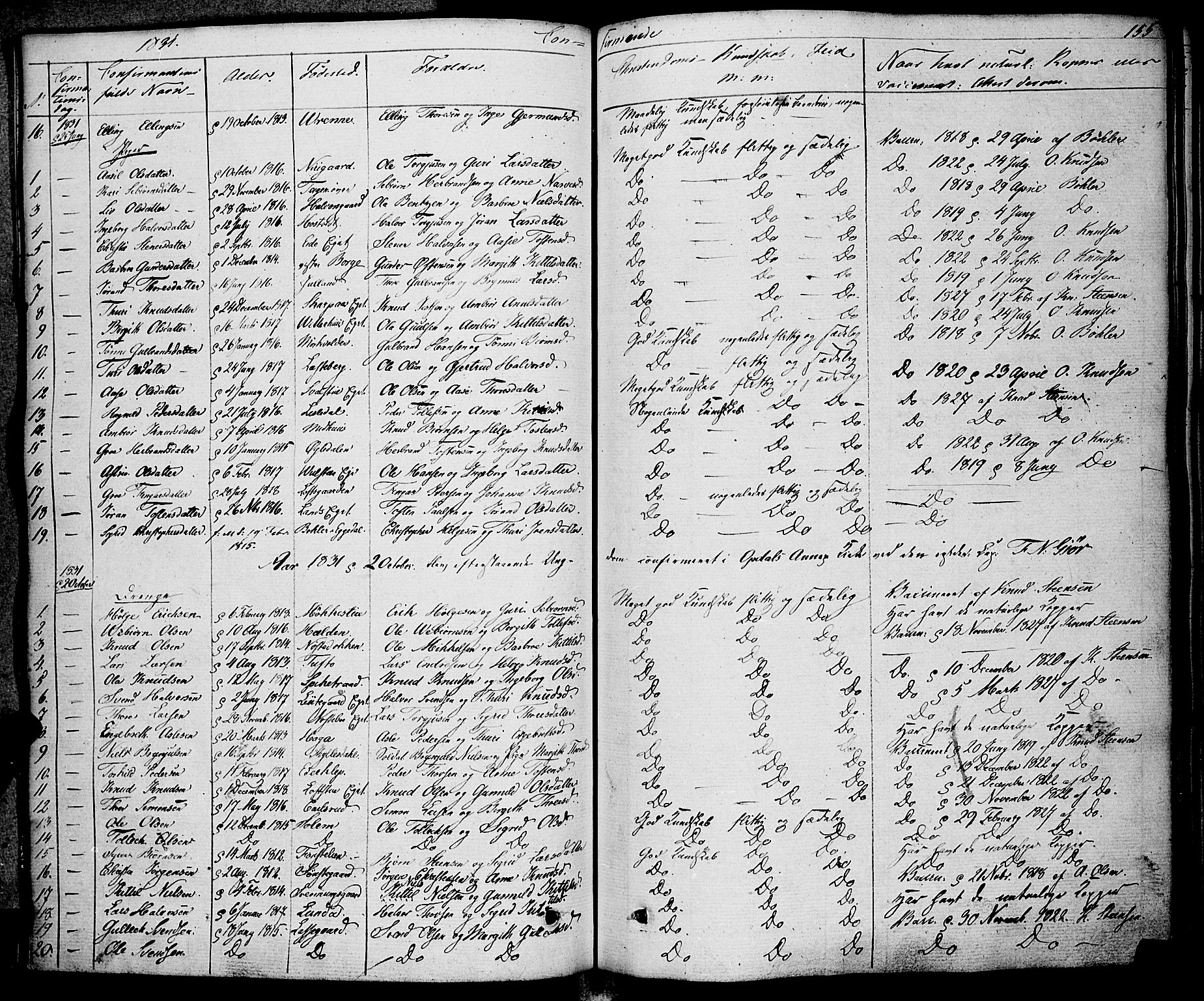 Rollag kirkebøker, AV/SAKO-A-240/F/Fa/L0007: Parish register (official) no. I 7, 1828-1847, p. 155