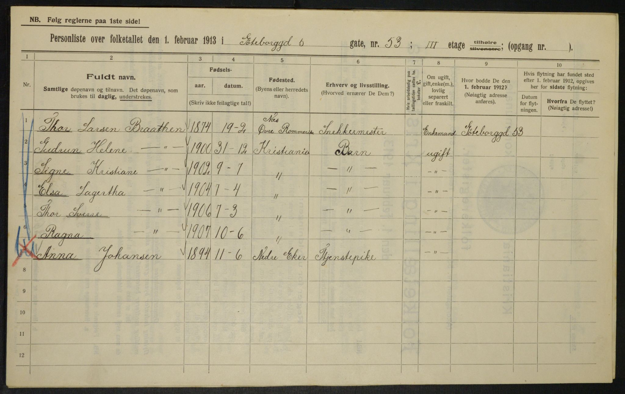 OBA, Municipal Census 1913 for Kristiania, 1913, p. 33329