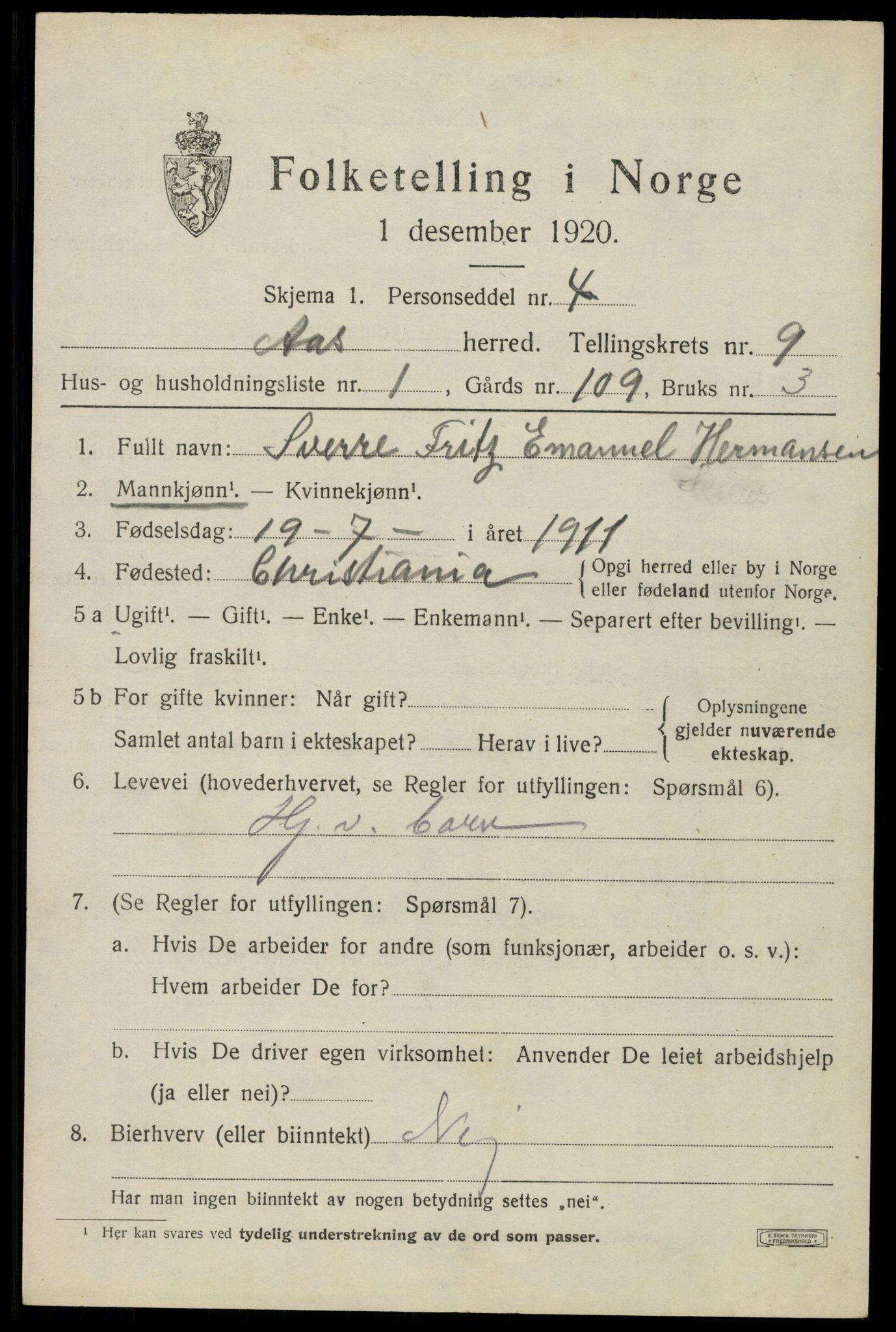 SAO, 1920 census for Ås, 1920, p. 8342