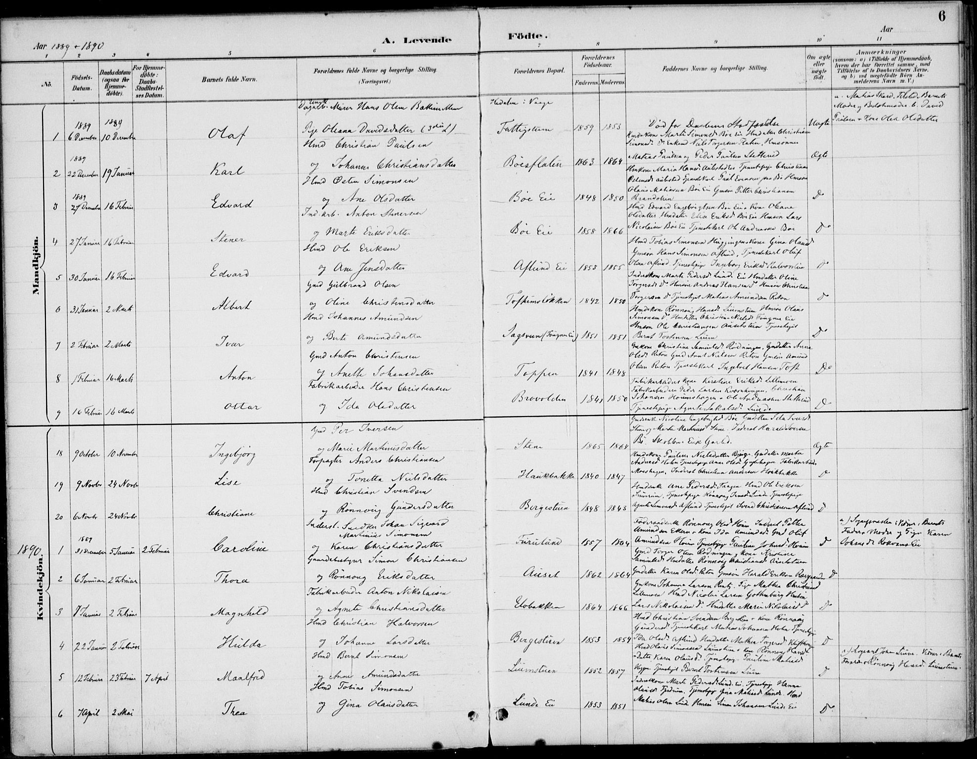 Østre Gausdal prestekontor, SAH/PREST-092/H/Ha/Haa/L0003: Parish register (official) no. 3, 1887-1901, p. 6