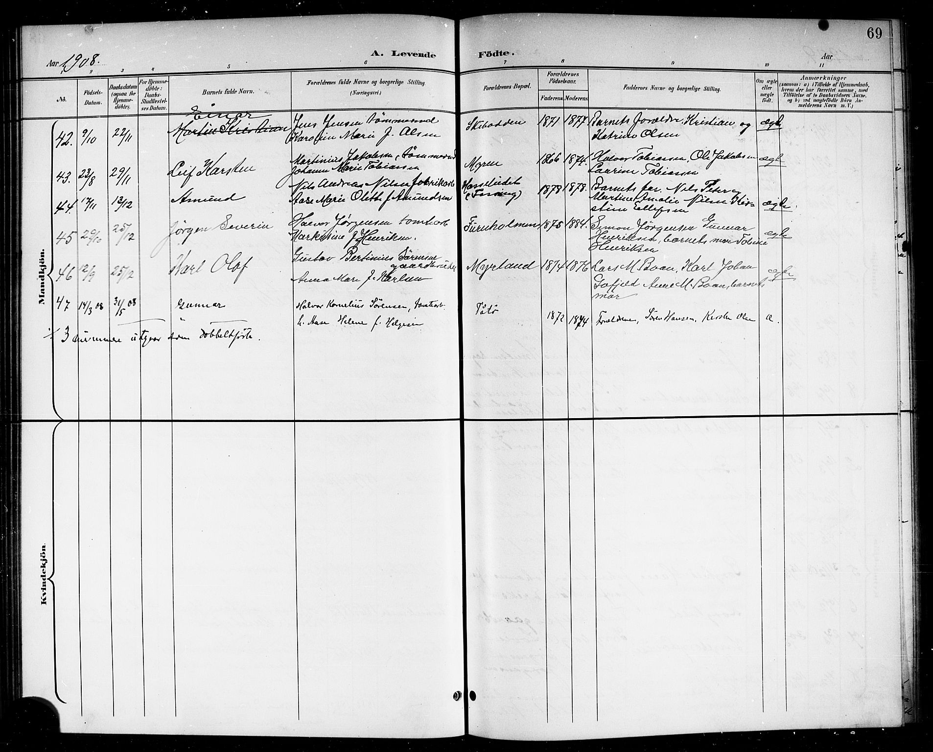 Skåtøy kirkebøker, SAKO/A-304/G/Ga/L0004: Parish register (copy) no. I 4, 1898-1916, p. 69