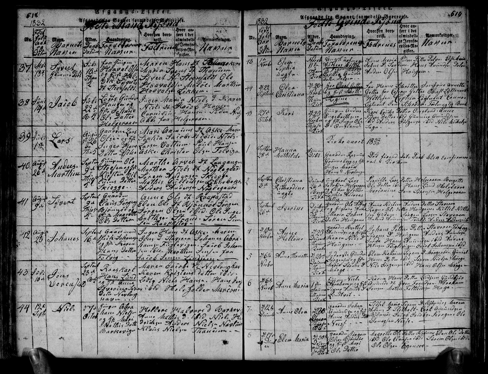 Brunlanes kirkebøker, SAKO/A-342/G/Ga/L0001: Parish register (copy) no. I 1, 1814-1834, p. 618-619